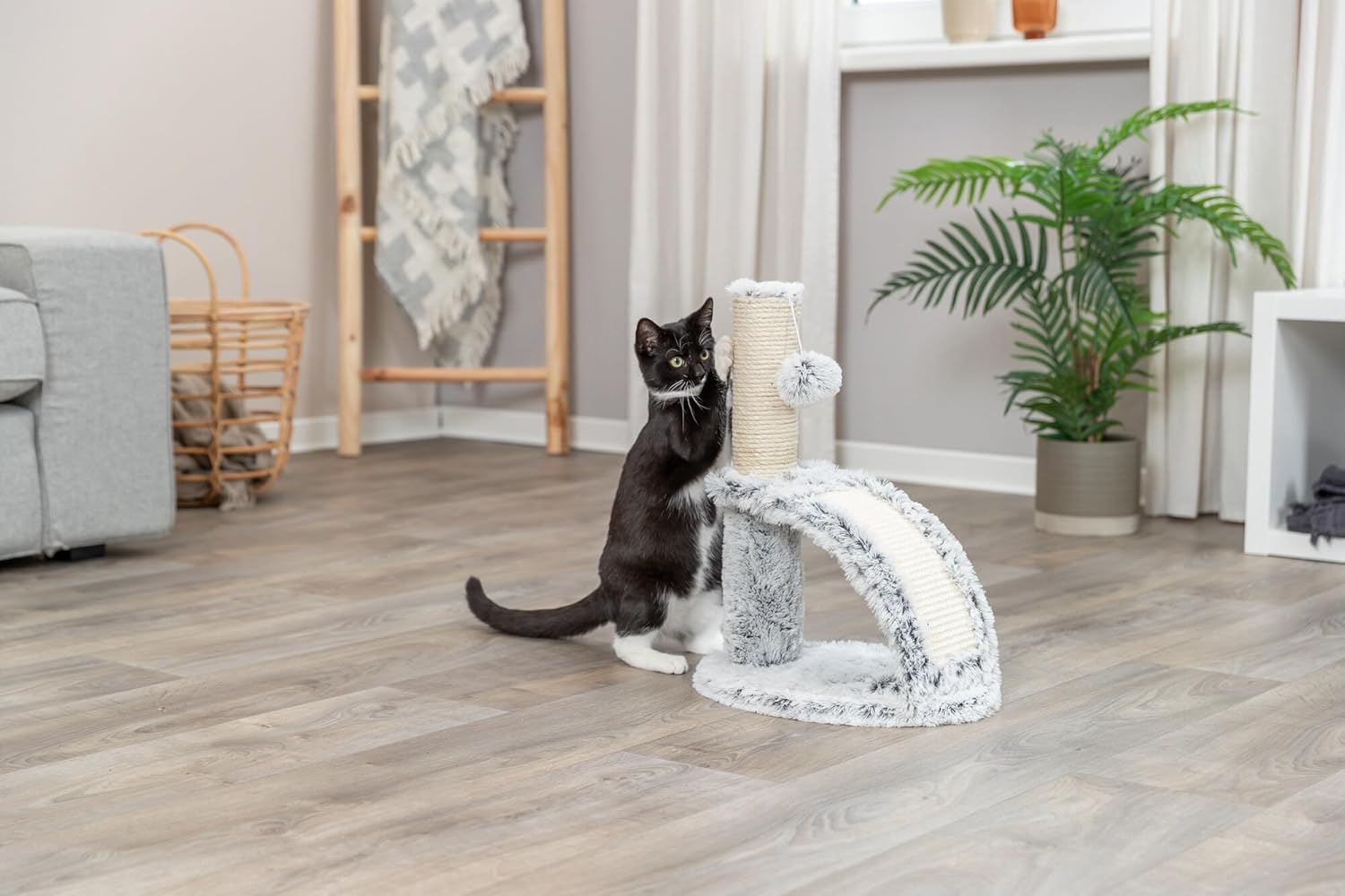 TRIXIE Winnie 17-in Cat Scratching Post, Sisal Scratching Pad & Post, Plush Cover Base, Cat Grooming Brush, Hanging Cat Toy