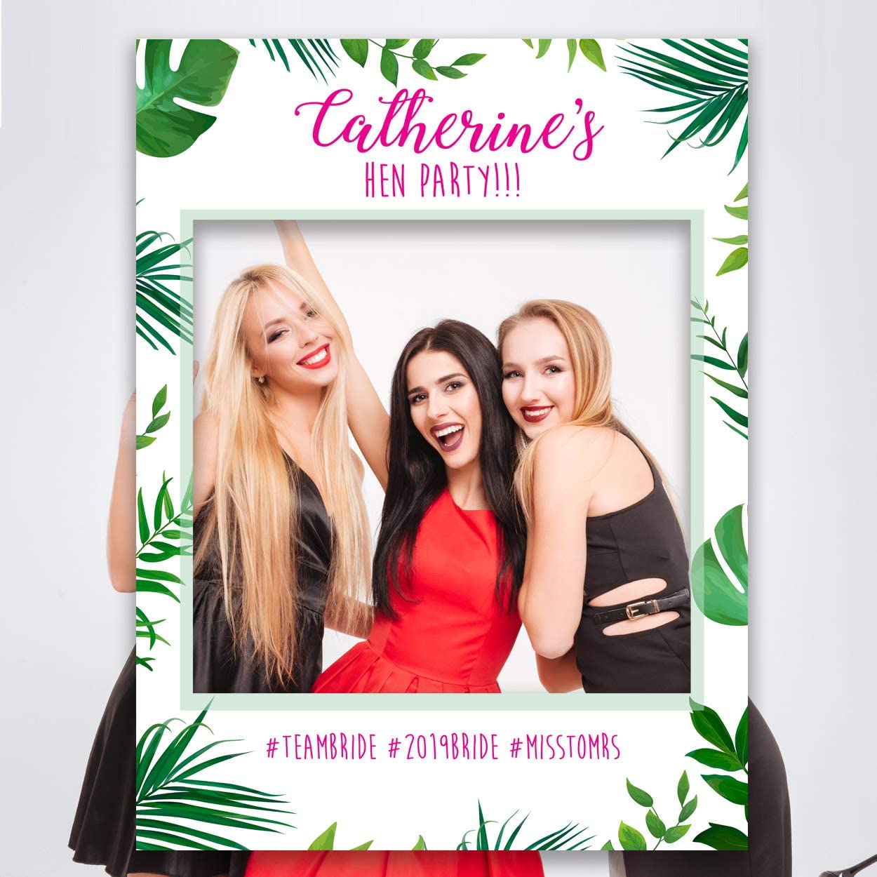 Personalised Hen Do Selfie Frame Party Photo Booth Props Prop Frames for Selfies and Decorations at Hen Parties for Posts on Instagram or Facebook (Tropical Green - Regular)