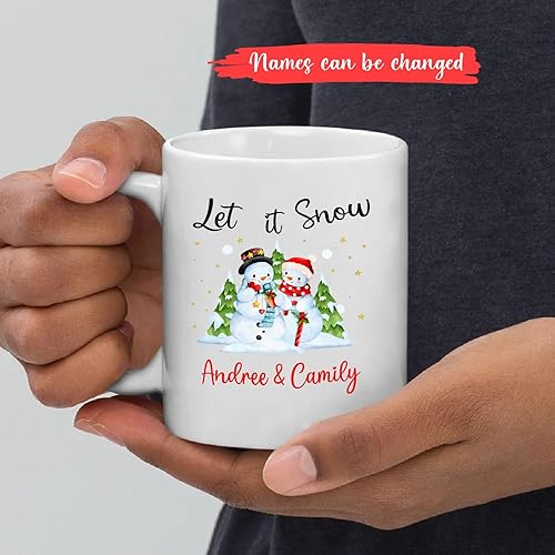 Miniatura 2 de Taza de café de Navidad para parejas, tazas de té de pareja de muñeco de nieve, tazas de cerámica Let It Snow, tazas de porcelana de Navidad de