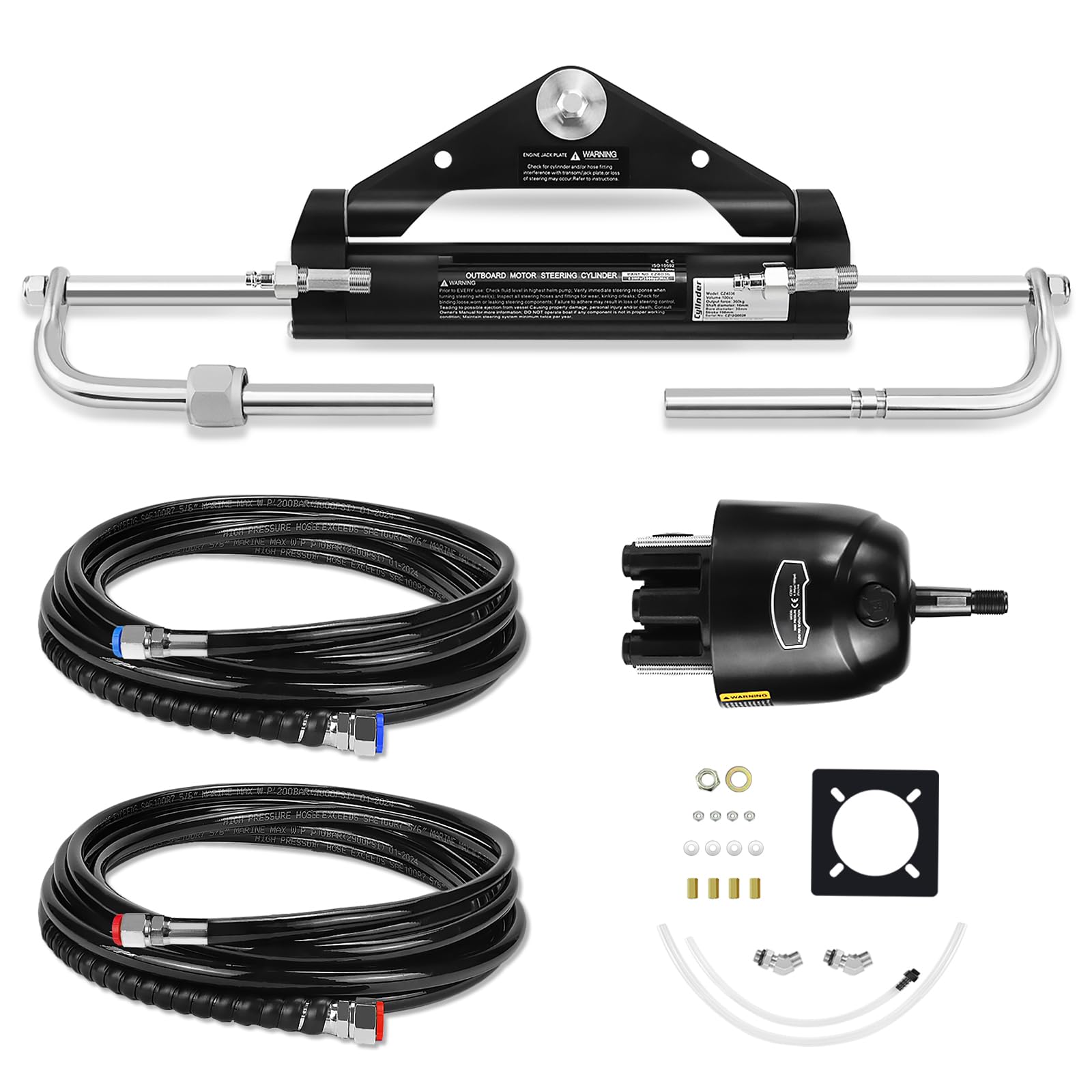 Hydraulisches Außenbord-Steuersystem, 150 HP Boote Drehkit mit Steuerpumpe, Zylinder und 609,6 cm Schlauch, korrosionsbeständiges Marine-Steuerungsset