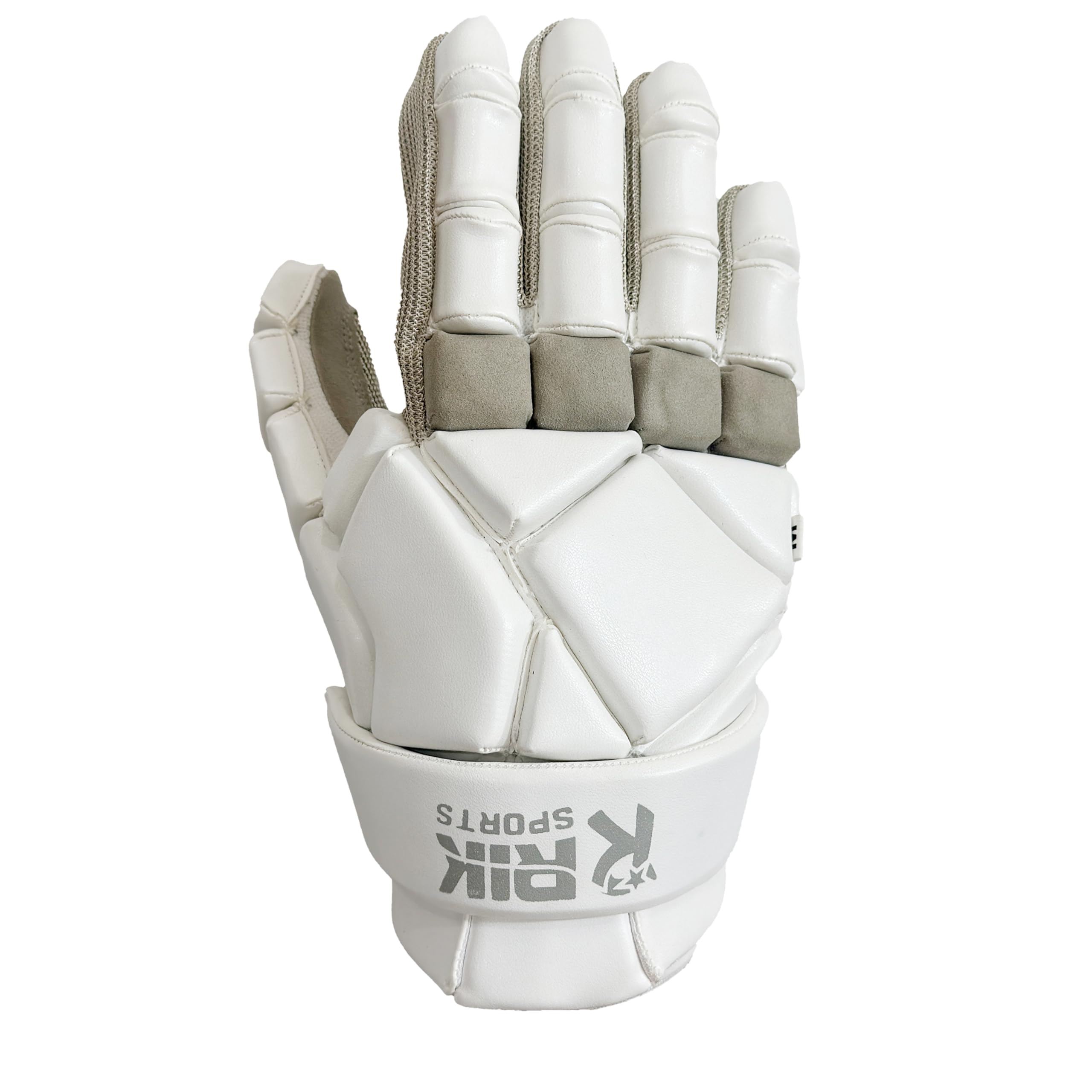 RIK SPORTS Pro-Men Lacrosse Gloves – High-Density Padding, Enhanced Grip, Quick-Drying, Protective fit with an Extended Cuff, Flexible, and Lightweight Design. (White, Small)