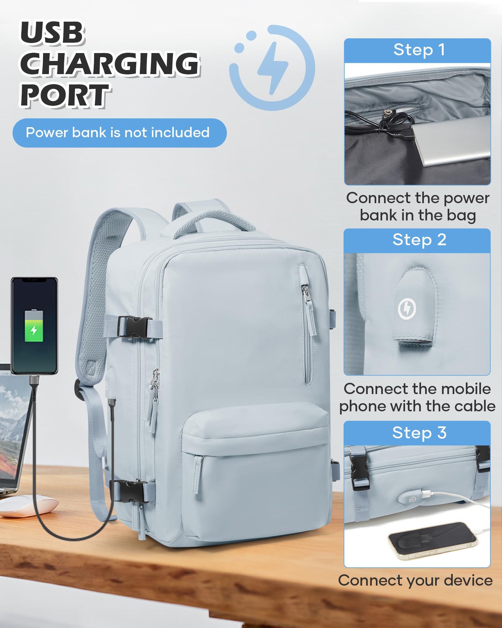 BJLFS Borse da Cabina per Ryanair 40×30×20 Zaino da Viaggio con Sottovuoto Bagaglio a Mano 40x20x25 Easyjet 45×36×20,Zaino Wizzair 40x30x20,Zaino Casual per laptop da 14 pollici per scuola