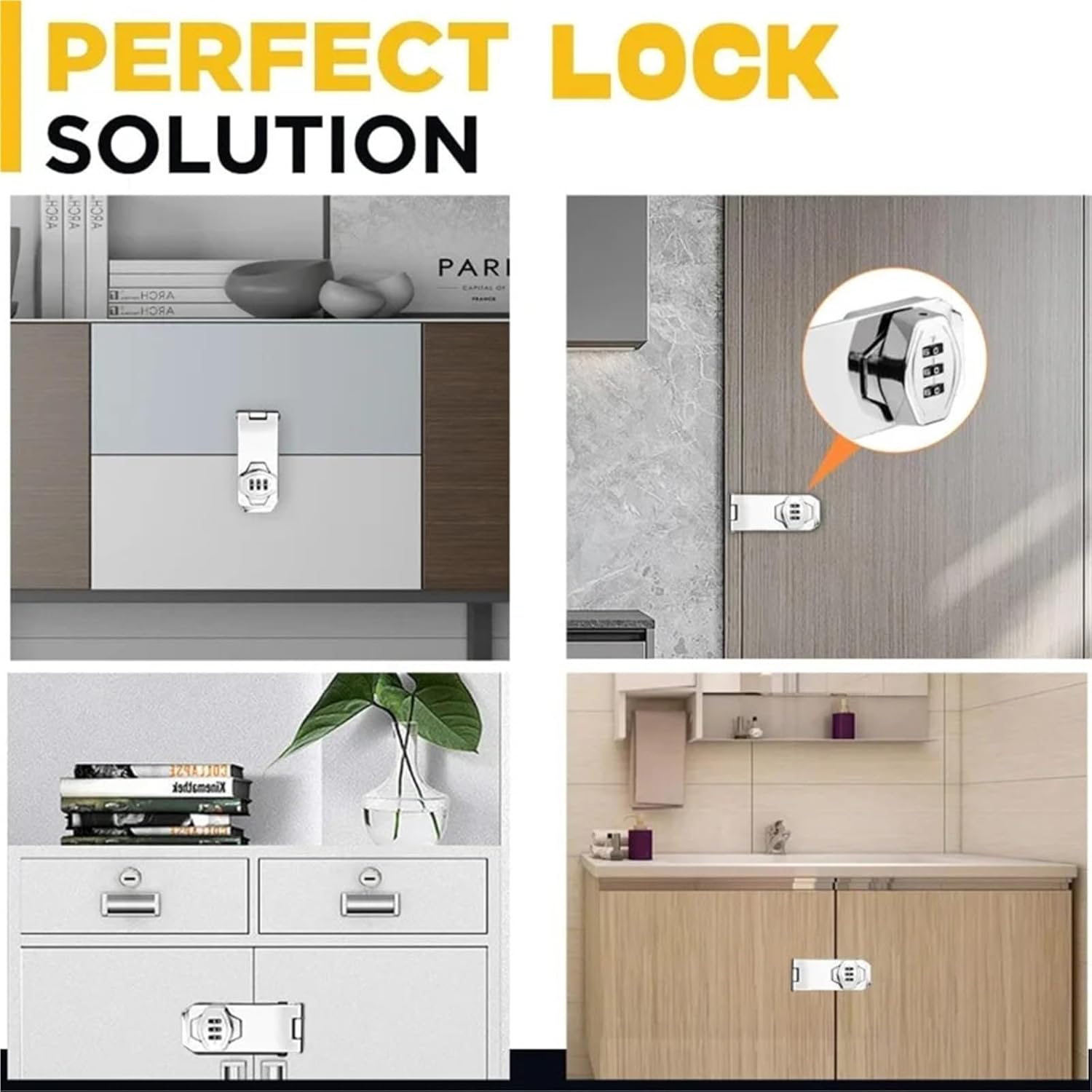 Keyless Security Cam Lock Household Cabinet Password Hasp Locks Theft Combination Lock Zinc Alloy Password Drawer Locks 1Pcs(4 Inch - Black)