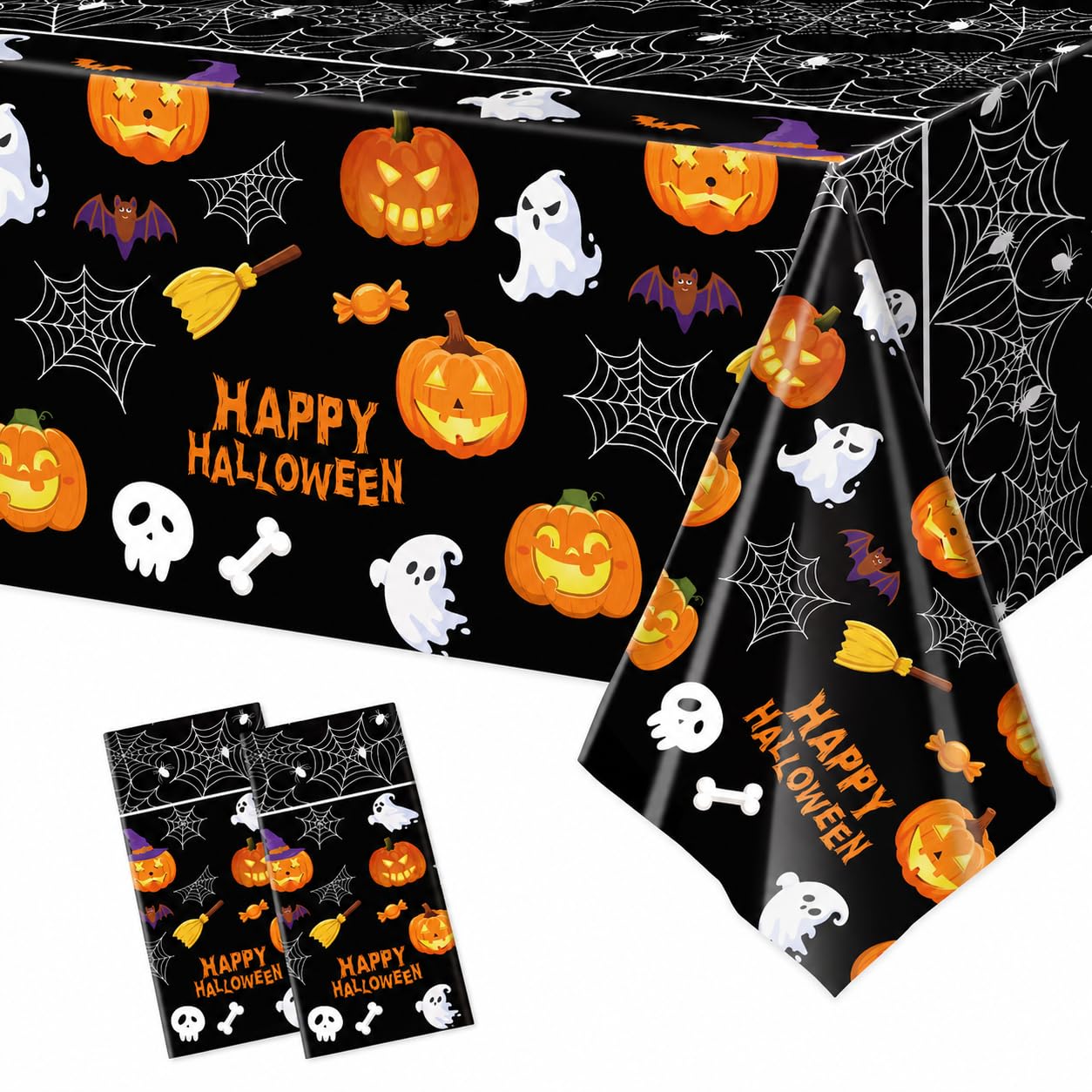 AURALIN Halloween Tablecloths 2 Pack Black 137 x 274 cm Plastic Covers
