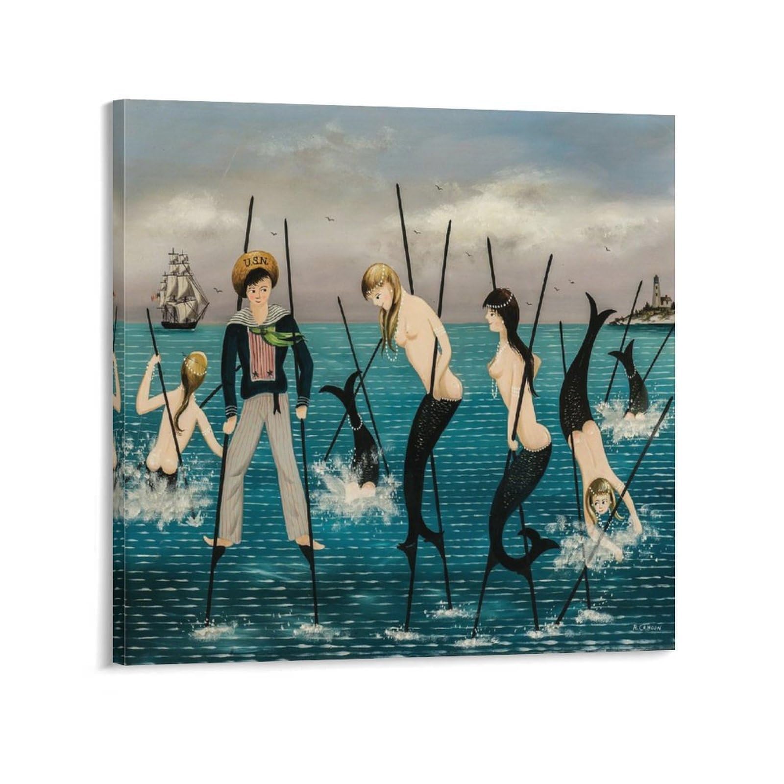 KLAGCBDF Ralph Cahoon Sailor And Mermaids on Stilts Canvas Poster Wall Art Picture Prints Hanging Photo Decor Home Posters Artworks 28x28inch(70x70cm)