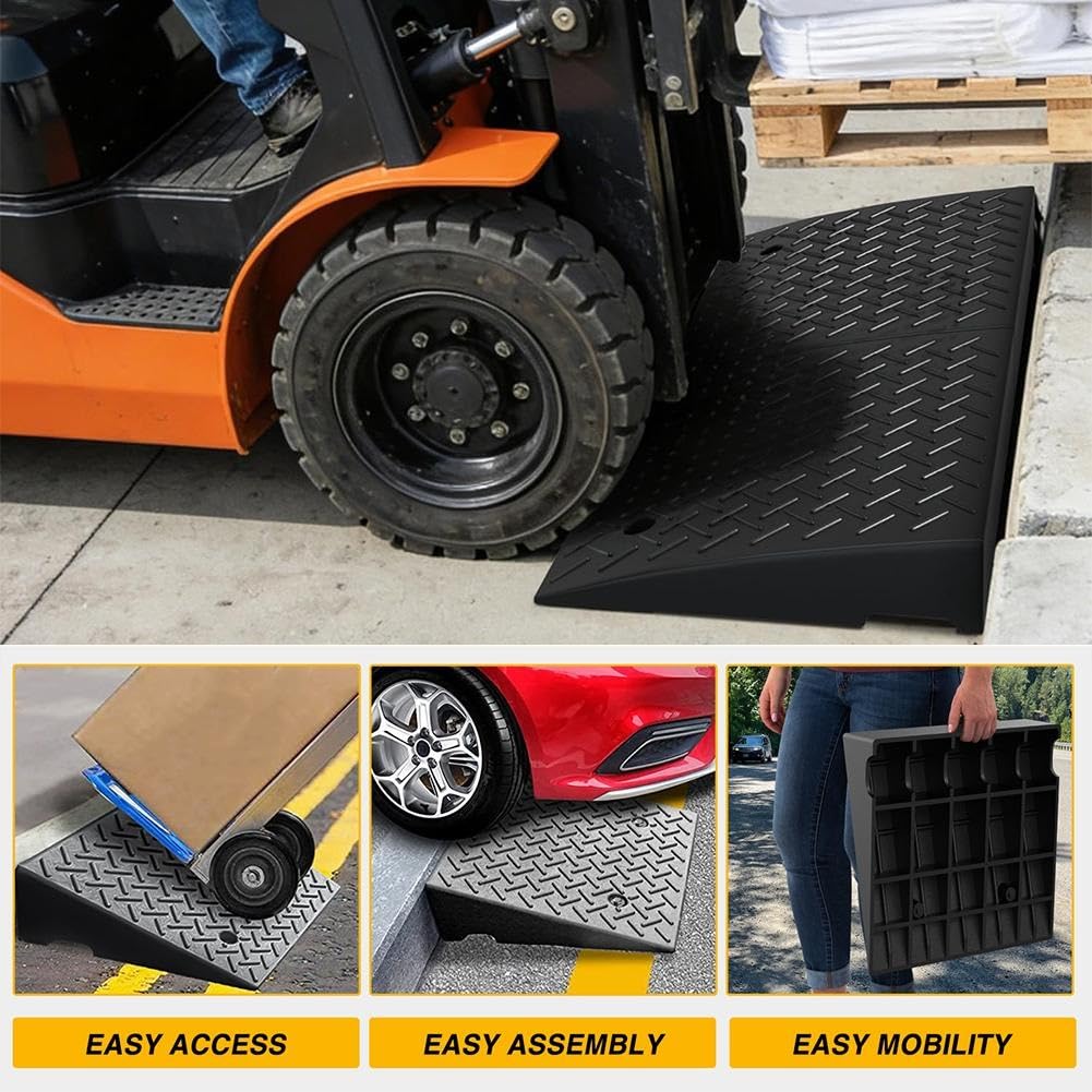 Rampa para Coche Antideslizante de 3000 KG Rampa Bordillo 17-22 cm Alto | Fácil Transporte, 1 Canal Carga, 2 Pernos de Extensión, para Moto, Silla de Ruedas, Andador(17cm/6.7" H)