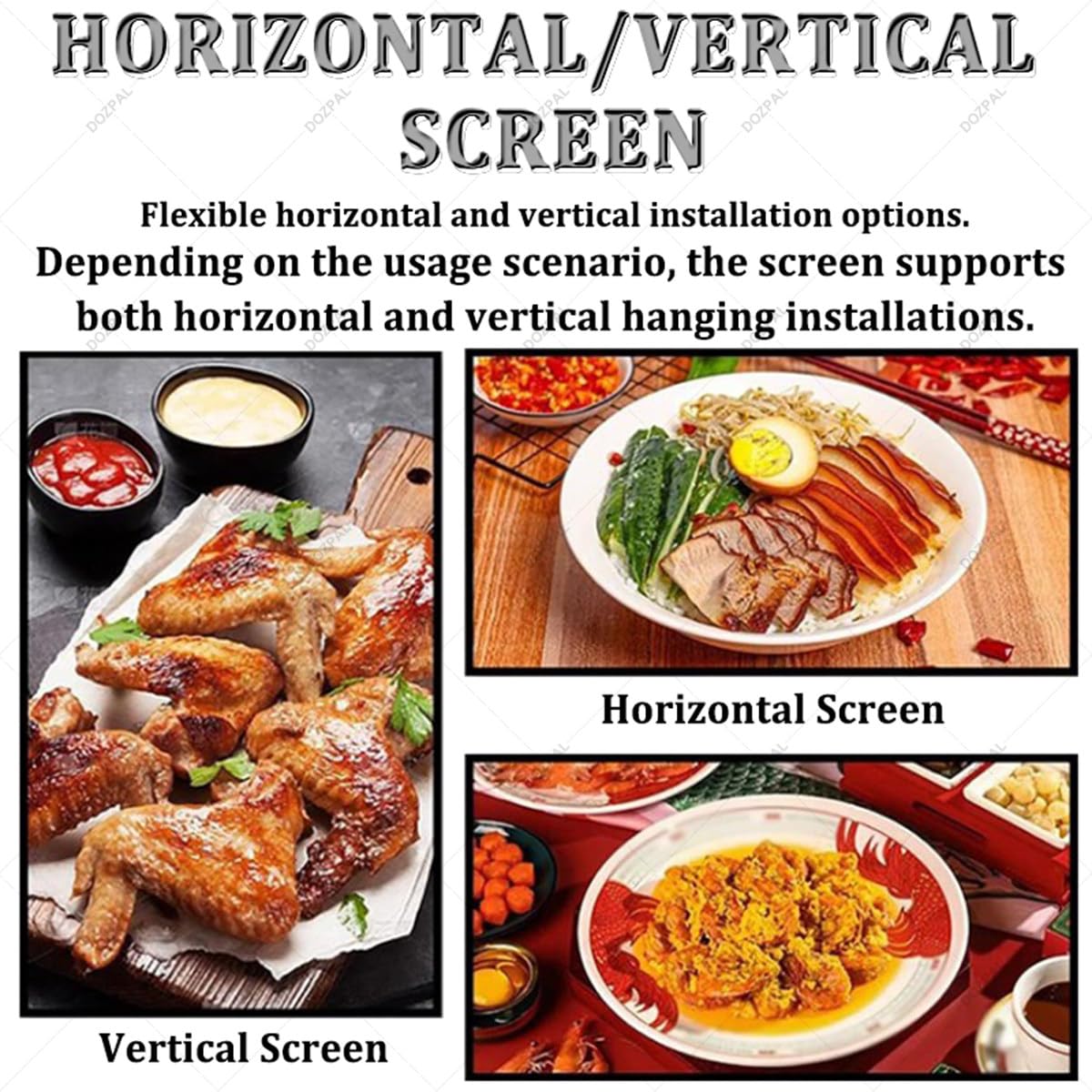 Ekran reklamowy LED, cyfrowa tablica menu do restauracji i podświetlany wyświetlacz LED, elektroniczny panel ścienny do restauracji, kawiarni i sklepów, format poziomy: 60 80 c
