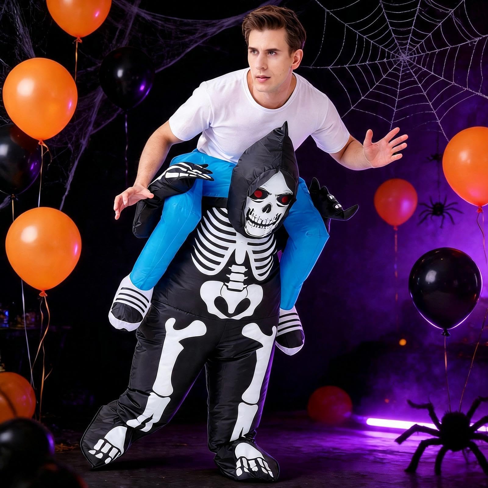 Męskie nadmuchiwane stroje Halloween zabawny szkielet do jazdy z | Straszne nadmuchiwane kostiumy Halloween Dla parad grupowych, parad na świeżym powietrzu i spotkań