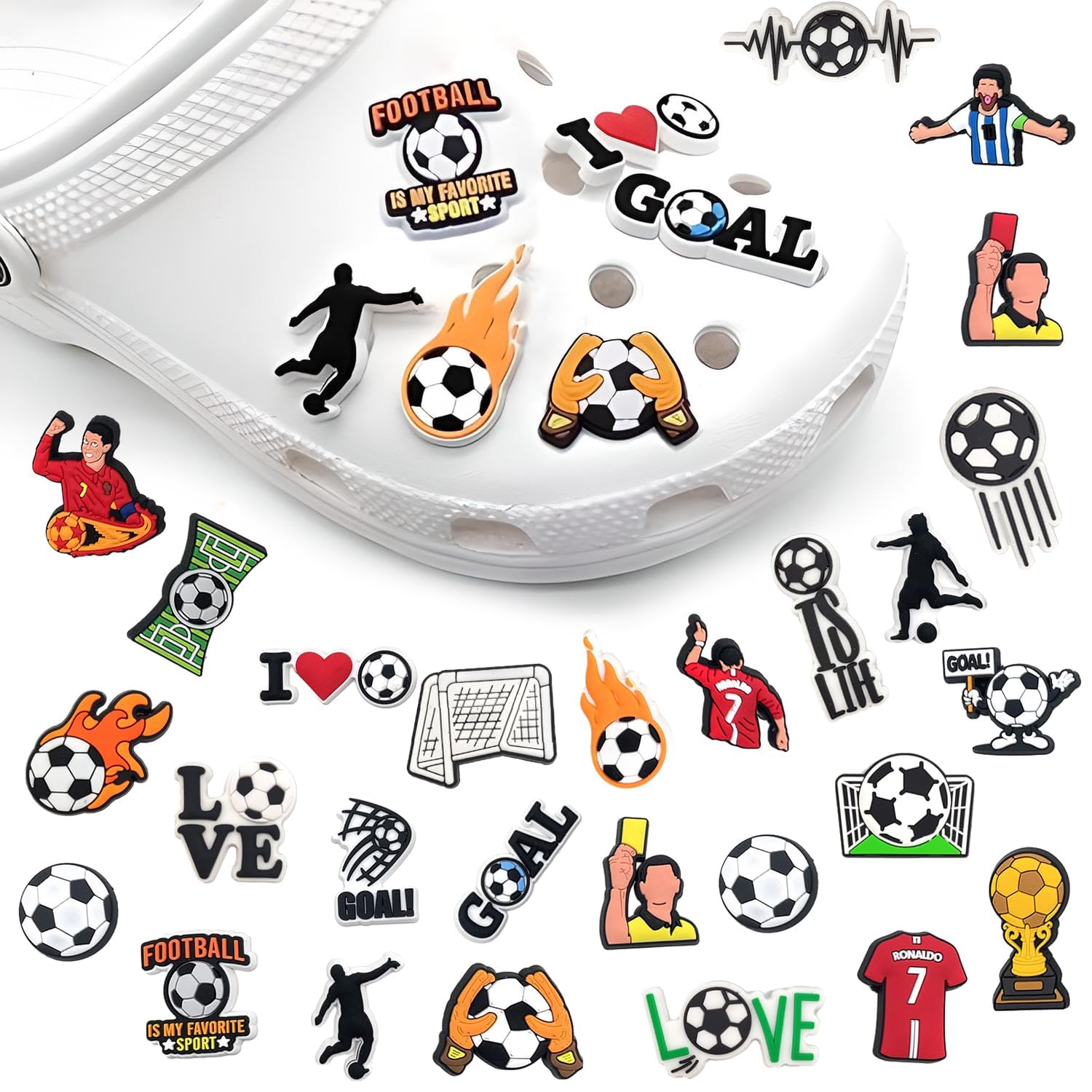 Shoe Charms for Football Croc, 27 Pcs DIY Shoe Decorations, Non-repeating Sport Ball Football Goal Ball player Clog Charms Accessories for Kids Boys Adults Sport Fans Party Gifts Decoration