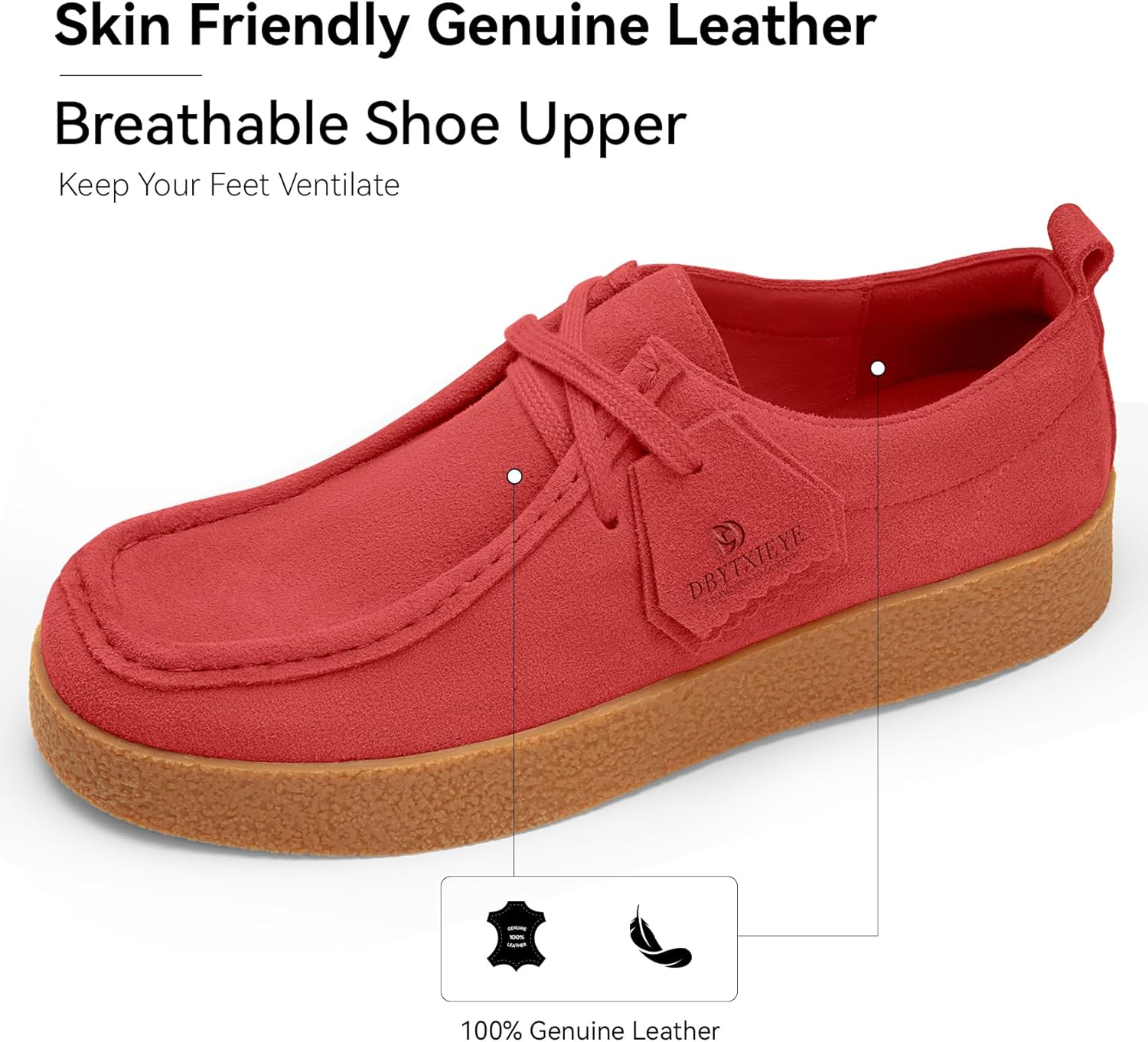 DBYTXIEYE Women’s Genuine Leather Oxford Shoes – Memory Foam Loafers with Arch Support – Lightweight Non-Slip Casual Work Shoes - Image 2