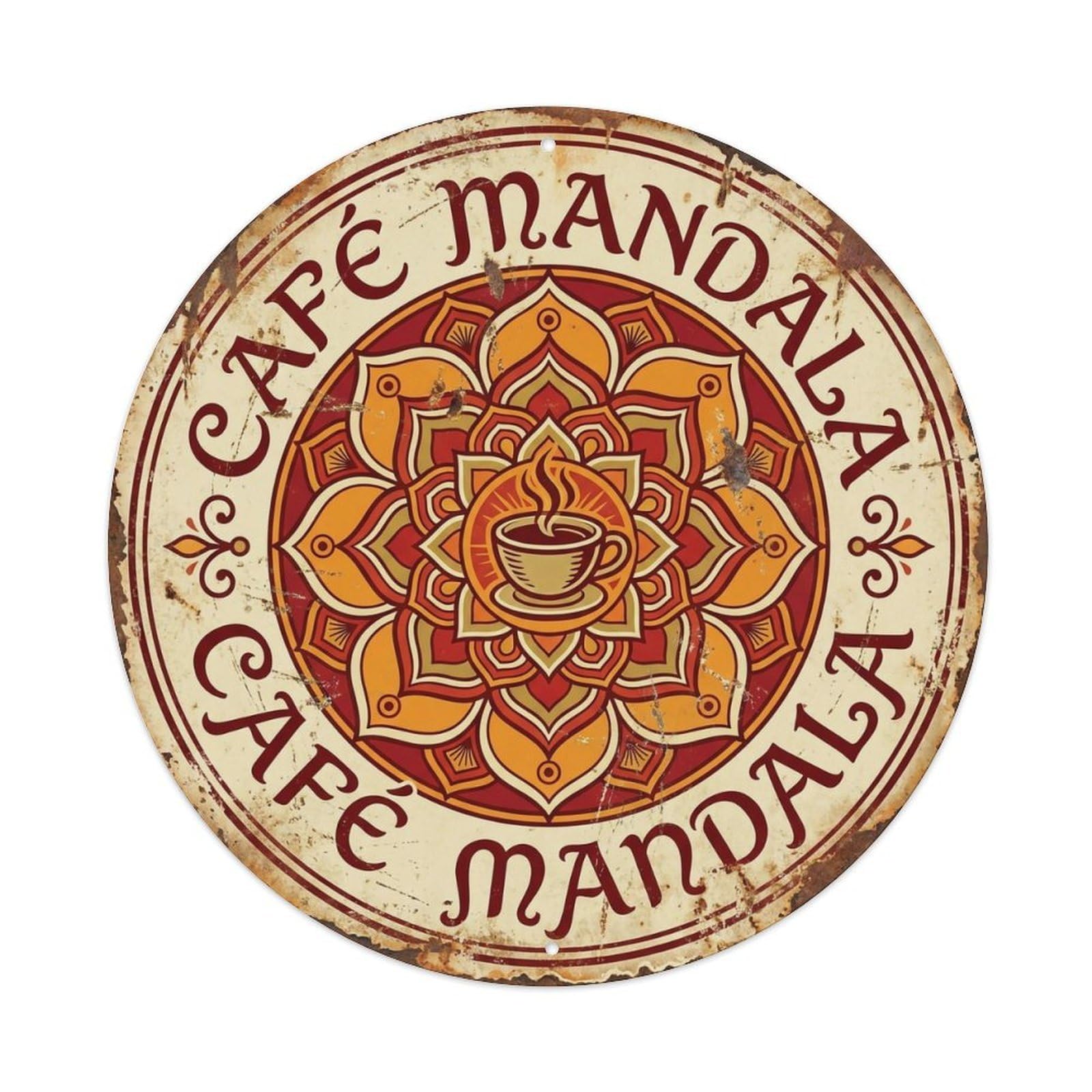 Mandala Spiritual Mancave Cafe Metal Tin Sign Plaque Wall Decor for Cafe, Club, Garden Round Metal Poster 8x8Inch