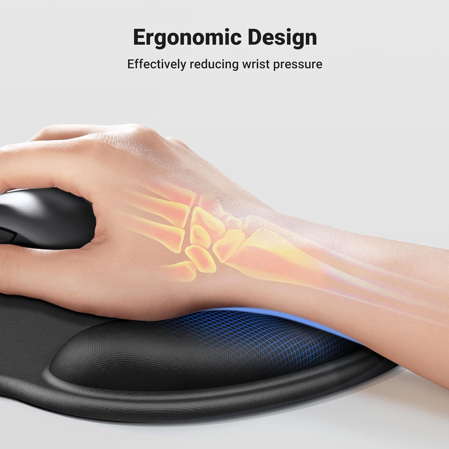 UGREEN Ergonomic Mouse Pad with Wrist Rest Support, Memory Foam, Smooth Surface, Non-Slip Base, Black/White