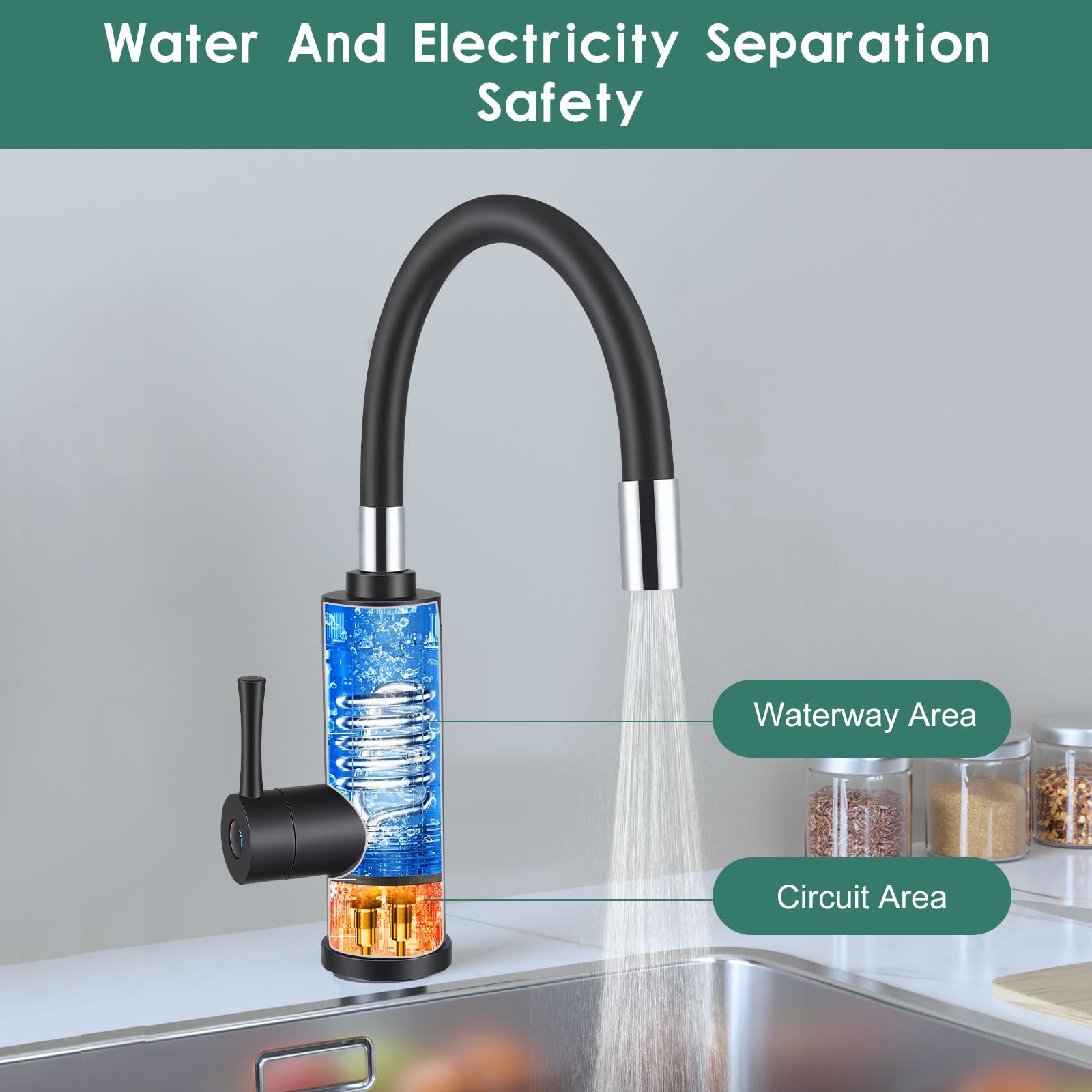Chauffe-Eau Instantané electrique rotatif à 360°, 230V 3000W electrique Robinet de cuisine avec affichage de la température LCD, Robinet de tuyau en silicone pour Cuisine Jardin Salle de Bain Caravane