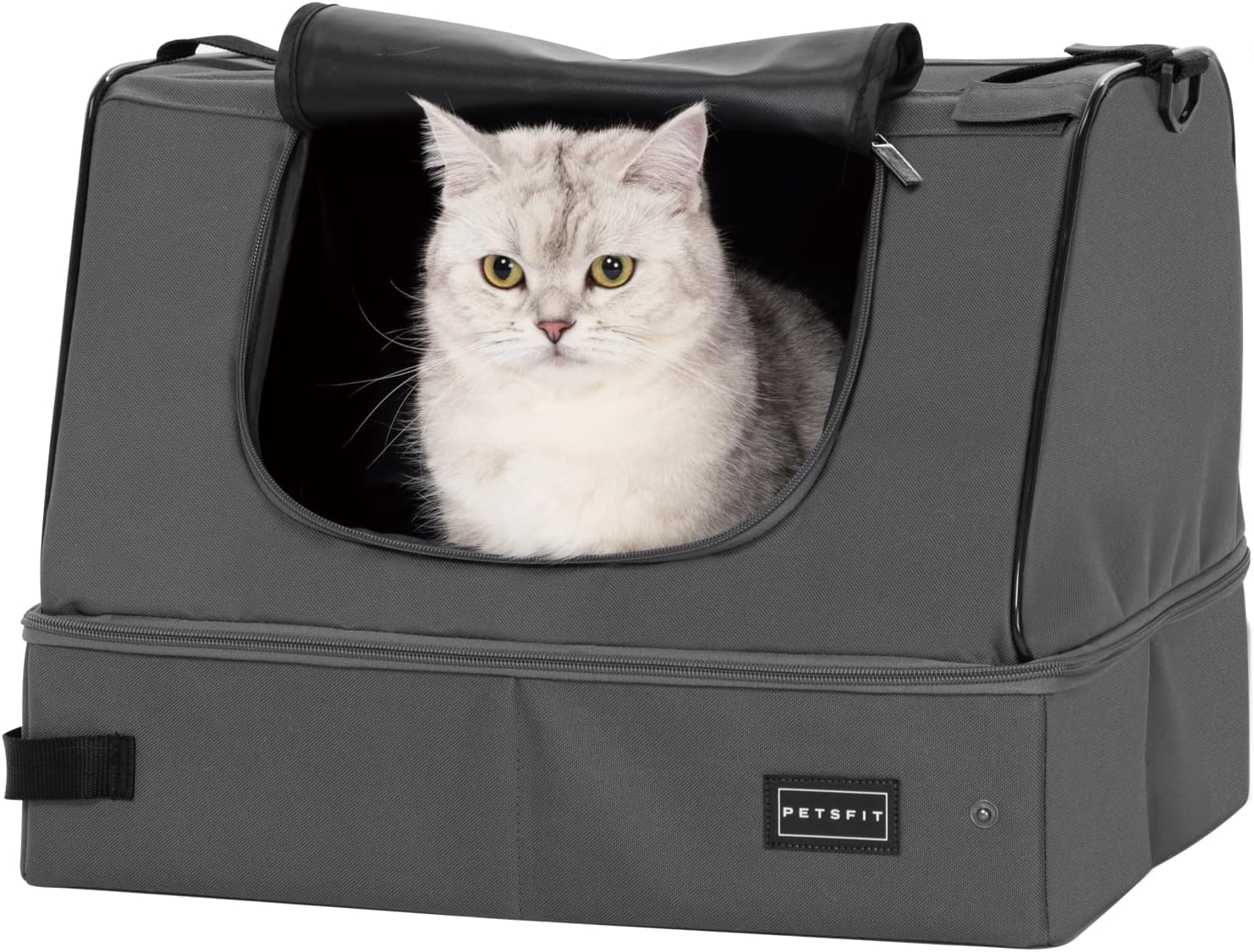 PetsfitUpgrade Travel Portable Cat Litter Box for Medium Cats & Kitties,Leak-Proof, Lightweight, Foldable (Gray（with lid）, 17" Lx13 Wx12.5 H)