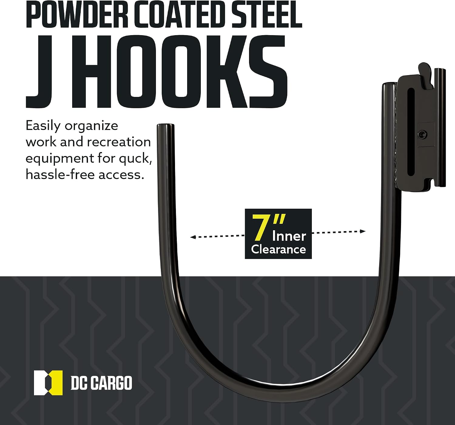 DC Cargo - E Track J Hooks (7" - 10 Pack) - Large Heavy Duty Accessories - Hanging Hooks for Your ETrack Rail System - Use in Enclosed Trailers, Box Trucks, Vans, Garage, Workshop & Warehouse