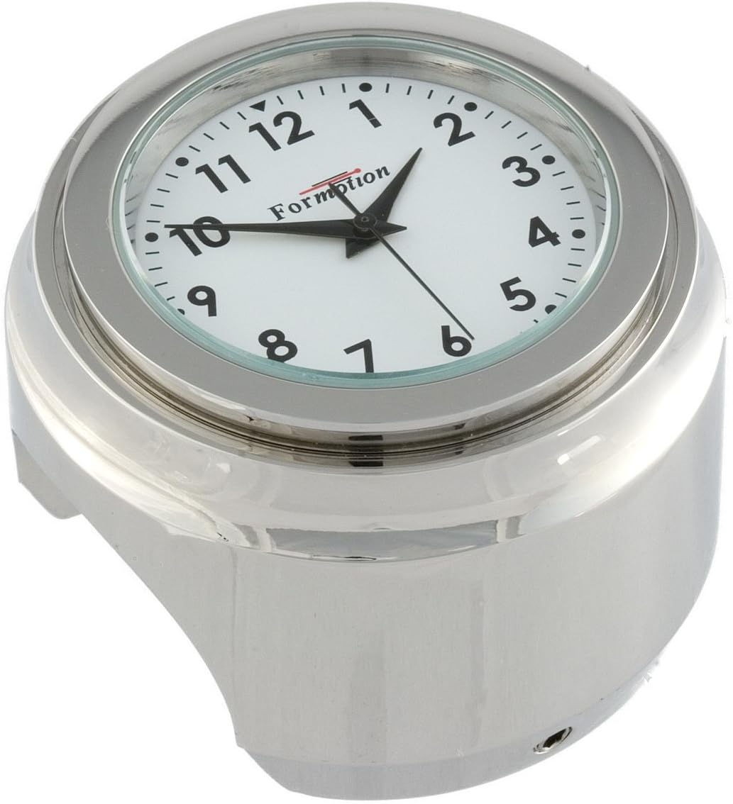 Formotion CM-10100 White C-Mount Shape Handlebar Mount Clock with Alloy Case for 1" Handlebars