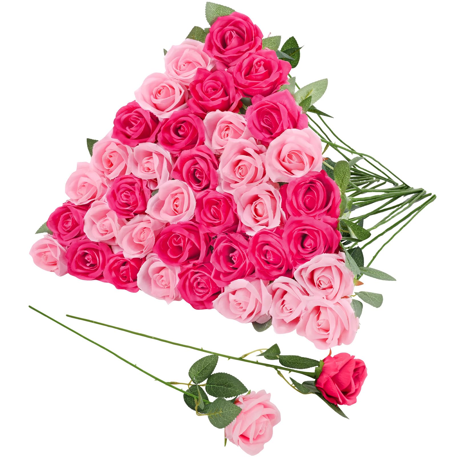 Hoemwarm 36 Pcs Pink, Hot Pink Artificial Roses with Long Stems, Fake Silk Rose Artificial Flowers Bulk for Bridal Wedding Bouquet Centerpiece Ball