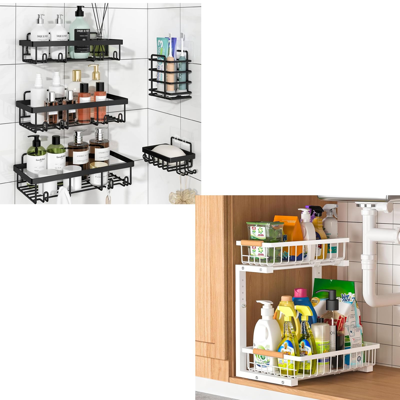 Liuoud 5 pack Shower Caddy 1 Pack Under sink Organizer for kichen Bathroom Organizers and Storage Self Adhesive