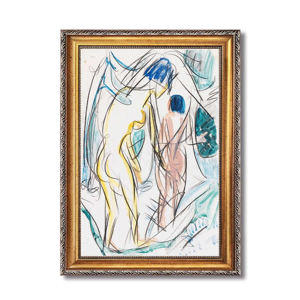 Framed Abstract Nude Figures Poster Canvas Print Art Modern Contemporary Painting Exquisite Wall Art Pictures Wall Decor for Living Room Bedroom Home Decor (Retro Framed,12L x16W)