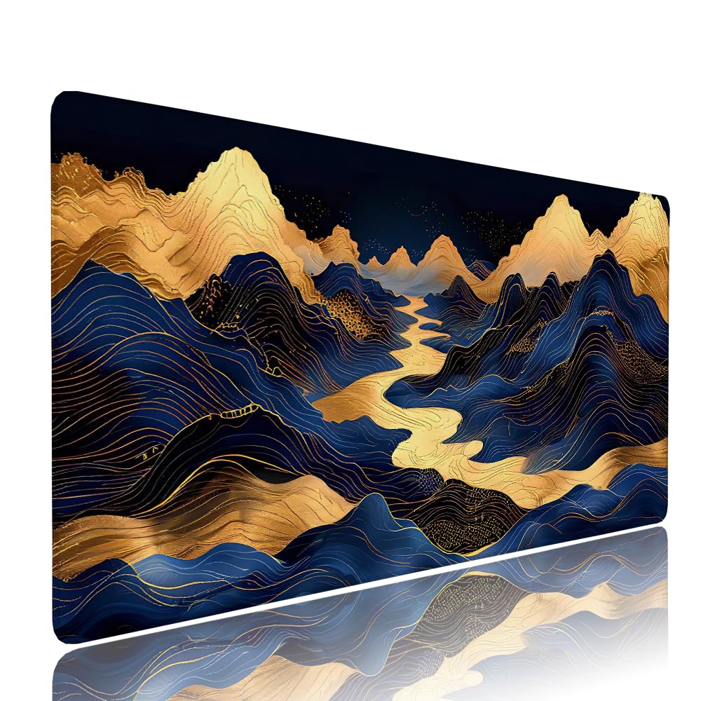 Alfombrilla de Mouse para Juegos, Nero, XXL, Antideslizante, Impermeable, Diseño de Montagna, Extendido, Grande, 1400x600x3mm, para PC, Laptop, Ufficio, Famiglia d-444