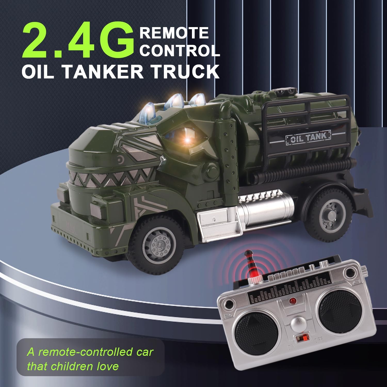 Multi Dinosaur Oil Tanker Military Truck Toy for Boys with Lights and Remote Control