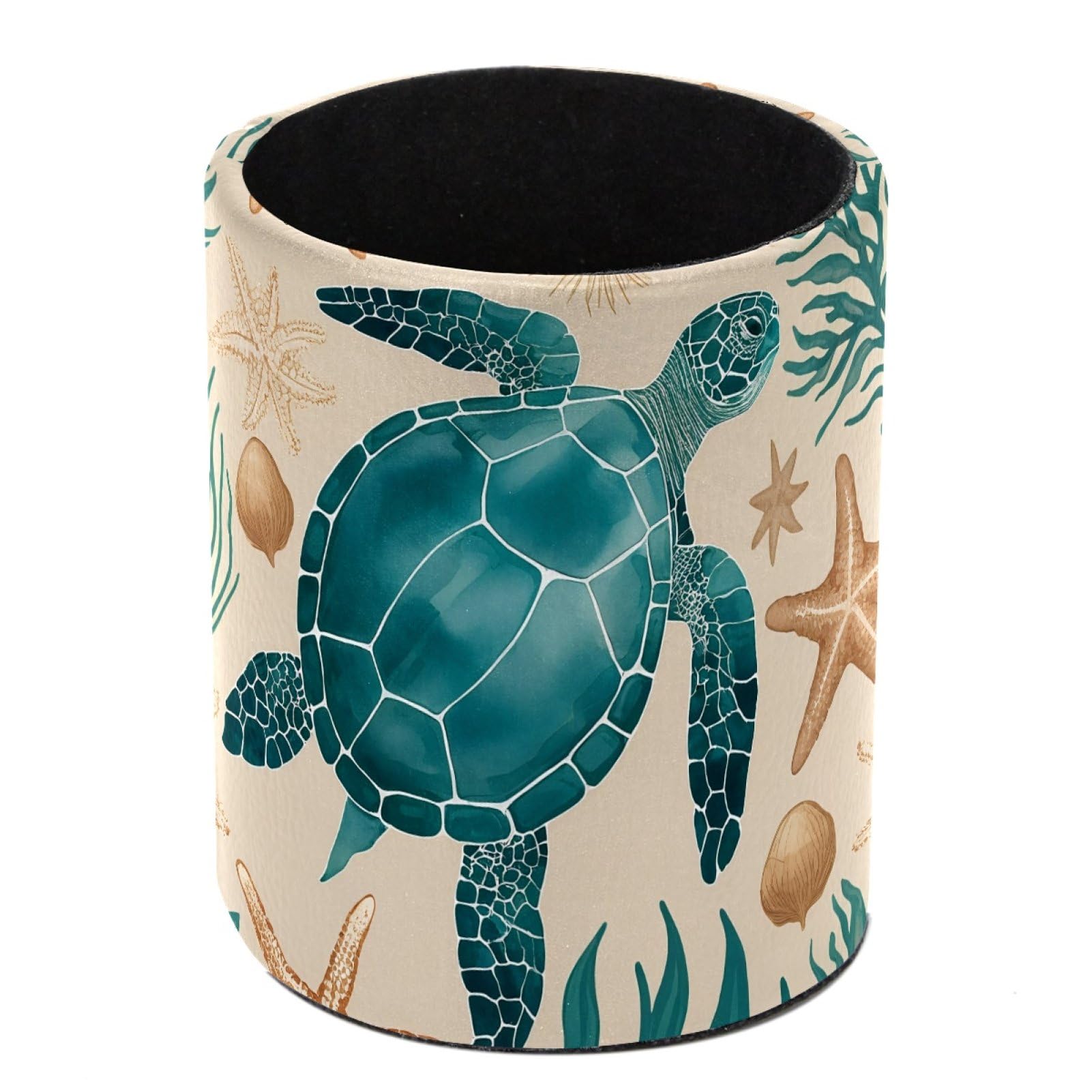 FWJZDSP Vintage Turtle Starfish PU Leather Pencil Organizer, Makeup Brush Holder, Office Decor and Desk Accessories Durable