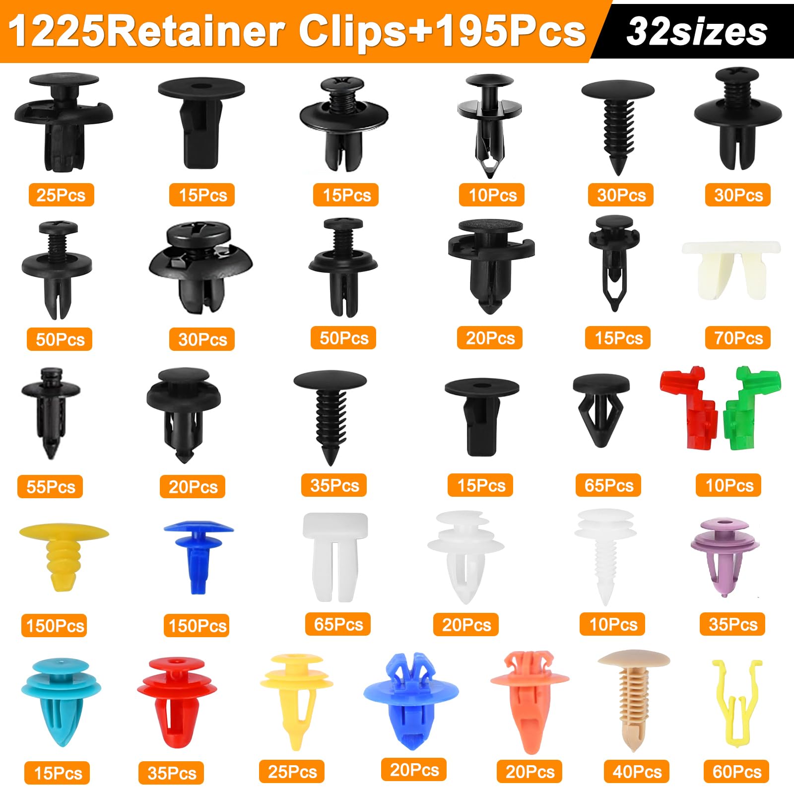 Set di 1420 Rivetti in Plastica per Auto - 32 Misure Universali di Clip di Fissaggio Auto,Clip di Fissaggio per Auto,Clip di Viti di Plastica,con Fascette,Distanziatori e Accessori per Utensili
