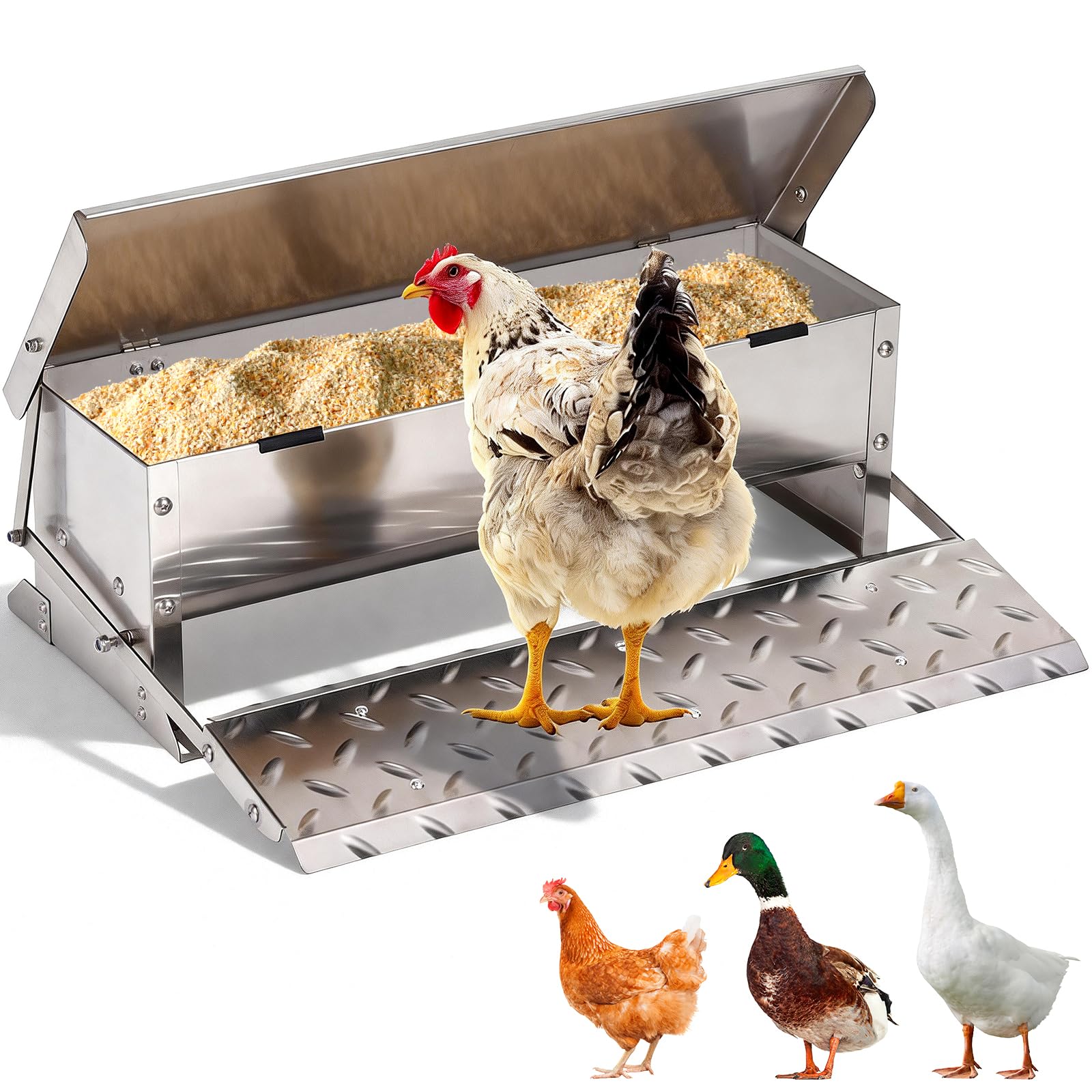 Mangiatoia Automatica a Pedale Galline da 5 Kg, Mangiatoia Per 4-6 Polli, Mangiatoia Per Pollame a Prova di Roditore, Mangiatoia Per Galline a Prova di Pioggia Per Galli e Fagiani All'Aperto