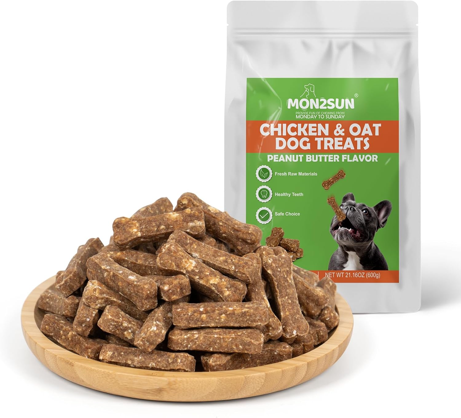 MON2SUN Dog Training Treats with Chicken, Oats & Peanut Butter – 2 Inch Crunchy Baked Bones for Small Dogs, 21.16 oz (70 Count)