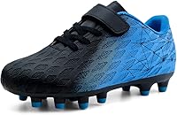 brooman Kids Firm Ground Soccer Cleats - Boys Girls Outdoor Football Shoes with Textured Upper & Easy Hook & Loop Closure