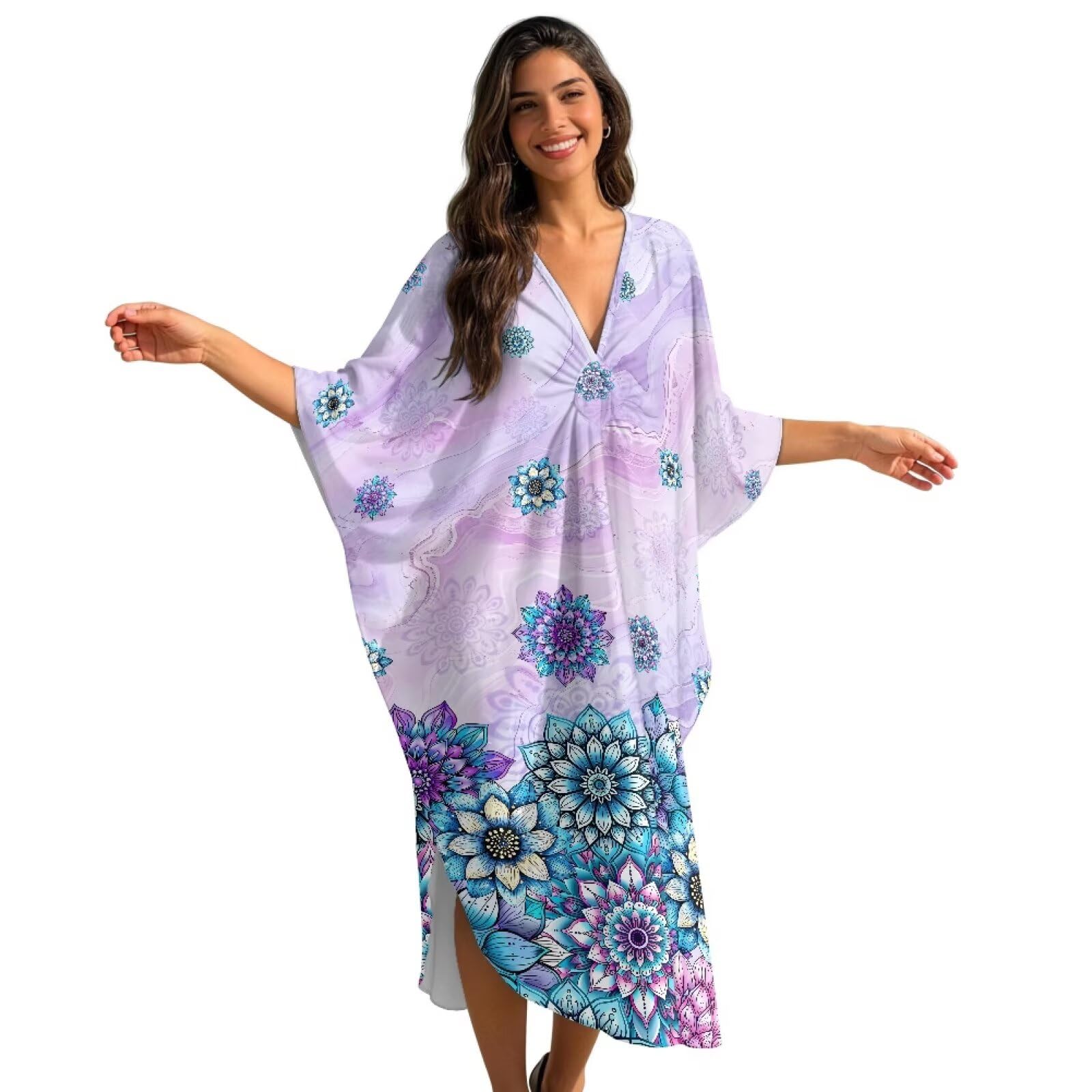 Xoenoiee Kaftan sukienki damskie dekolt w serek plus size kaftany rękaw nietoperz okrycia plażowe letnia sukienka plażowa