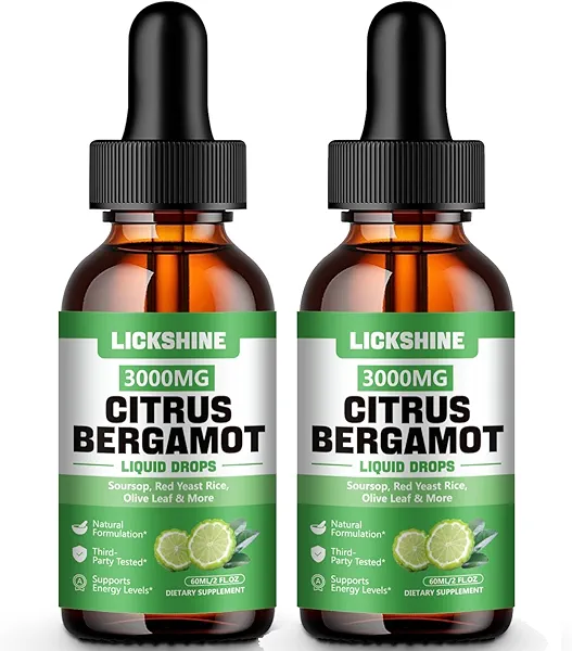 lickshine 2 Pack 3000mg Citrus Bergamot Liquid Drops - High Absorption - Cholesterol Lowering Supplement for Immune Support Anti-Aging, Hight Cholesterol - Soursop Bitters Liquid, 4 Fl Oz