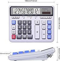 Vista 3 de Comix Calculadora de Escritorio Solar con Batería de Doble Alimentación con Pantalla LCD Grande de 12 Dígitos y Teclas de Computadora Grandes