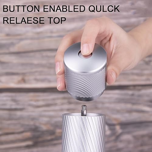 Miniatura 3 de Molinillo de sal de grado profesional, molino de sal resistente, molino de sal manual de aluminio recargable con grosor ajustable y hoja de cerámica