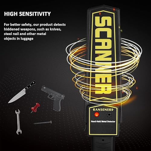 Miniatura 5 de Detector de metales de mano, escáner de seguridad de alta sensibilidad, alertas de sonido y vibraciones ajustables portátiles, detecta armas,