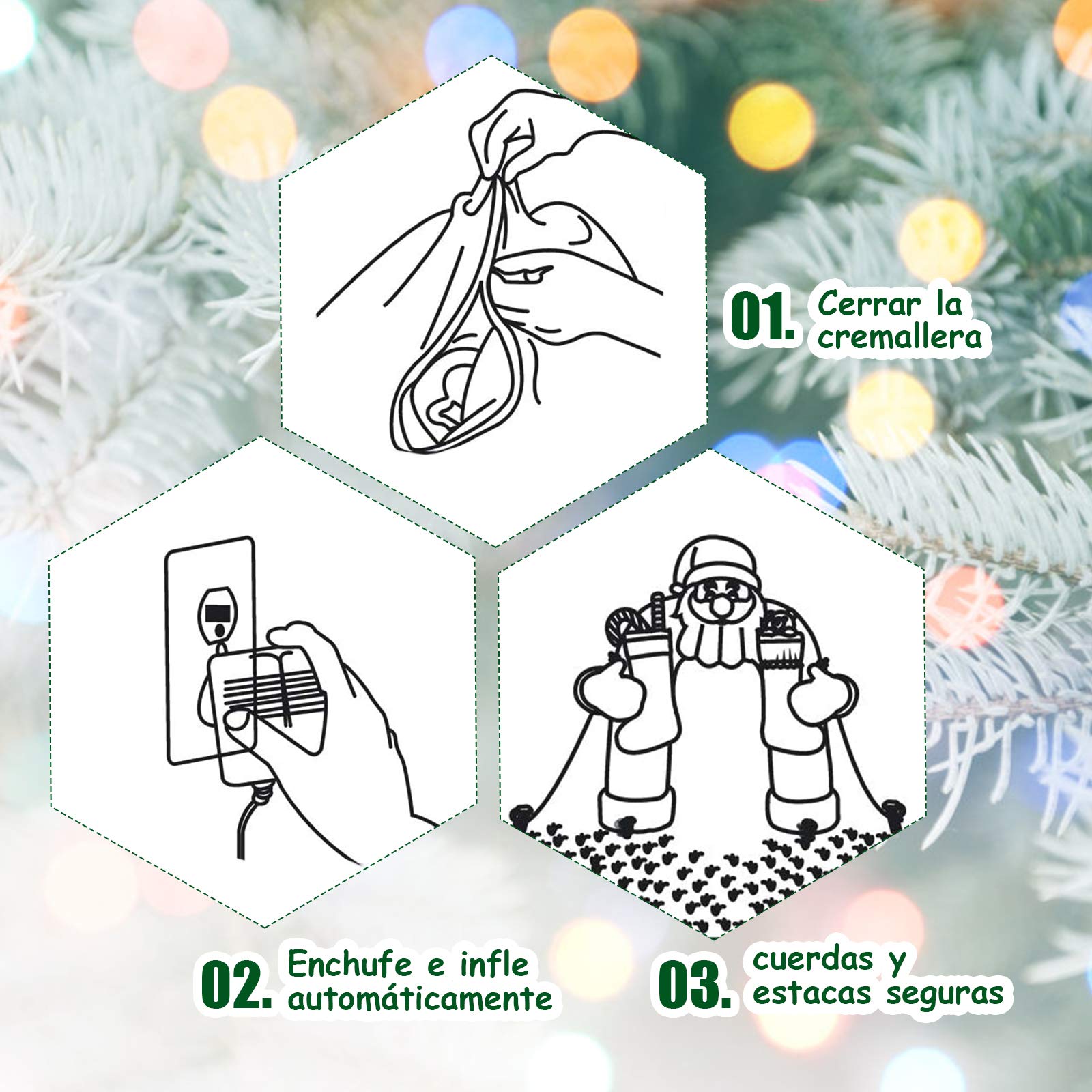 COSTWAY Papá Noel Grande sobre Oso Polar Inflable con Cabeza Sacudida, 200 cm con Luces LED Incorporadas y Bomba, Impermeable, Decoraciones Inflables Navideños, Adornos de Navidad Exterior, Hogar