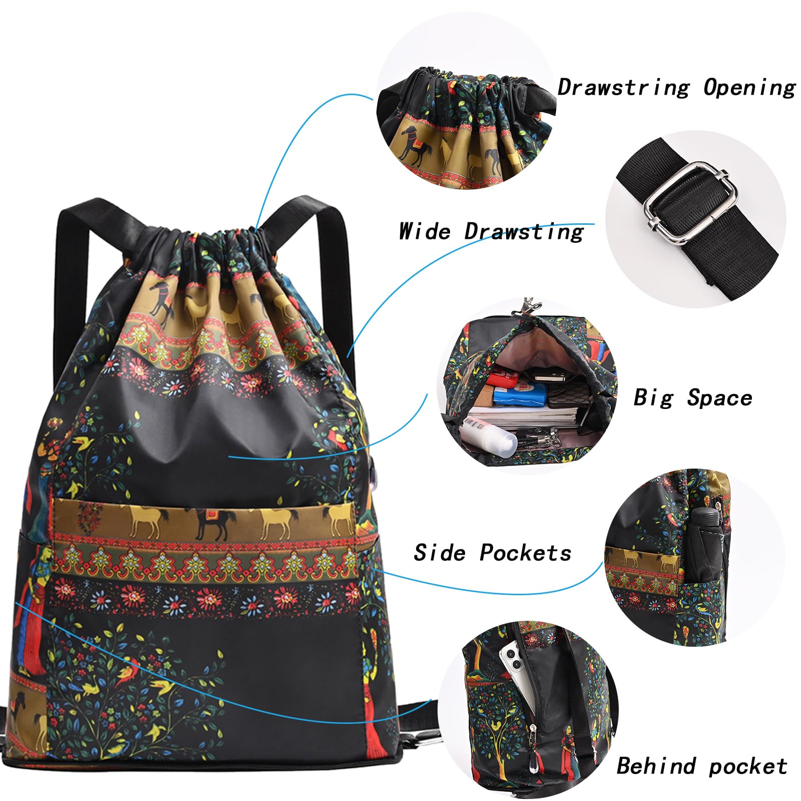 Sac de Sport à Cordon Grand, Sac à dos de sport de voyage de séparation sec-humide pliable de grande capacité de cordon, sac à dos imperméable pliable de cordon de serrage