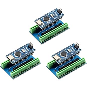 Nano-V3 Module with CH340 Microchip + Nano I/O Shield V1.O Simple Expansion Board with Screw Terminals Compatible with Arduino Nano 3 Pieces