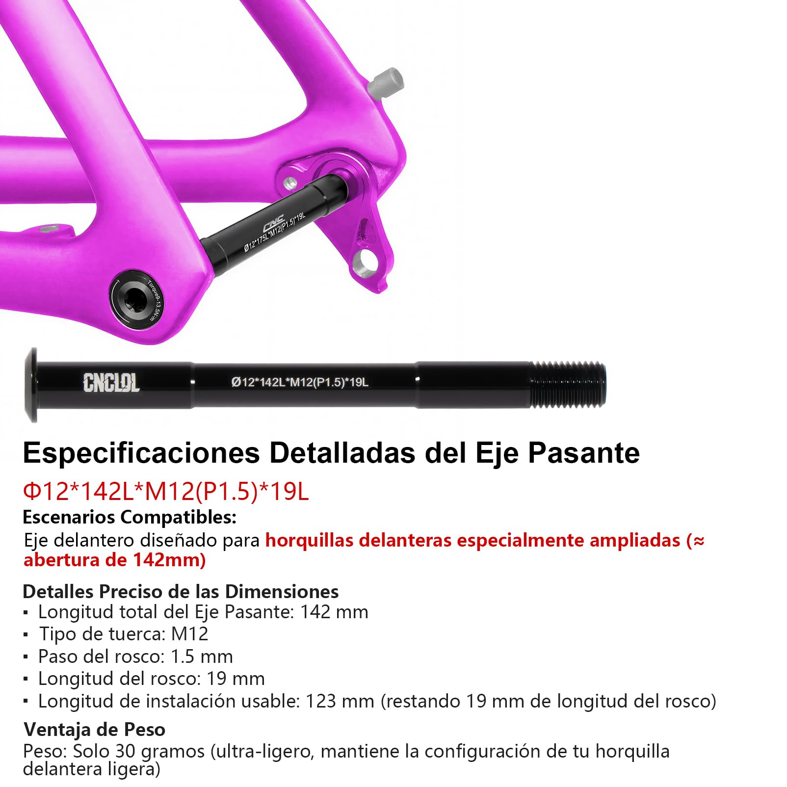 Steckachse 12 mm für Gabel Hinterachse, Adapter Steckachse, Rolle 12 mm x 123/142/162/168/171/175/177/181 mm, Gewindesteigung: 1,5 mm, für MTB/Rennrad/Ebike.