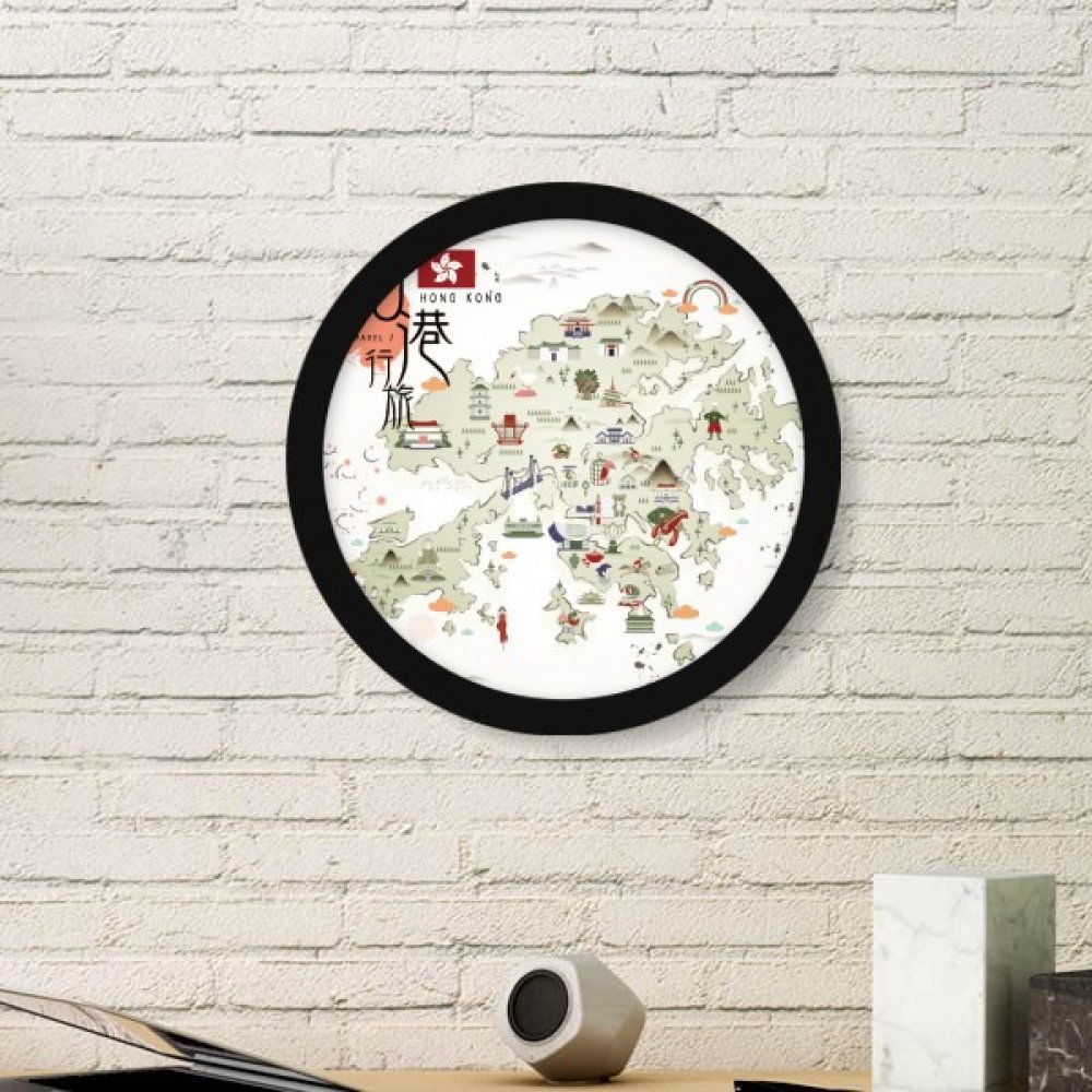 Carte de randonnée de Hong Kong en cadre rond noir pour sticker mural de salon moderne