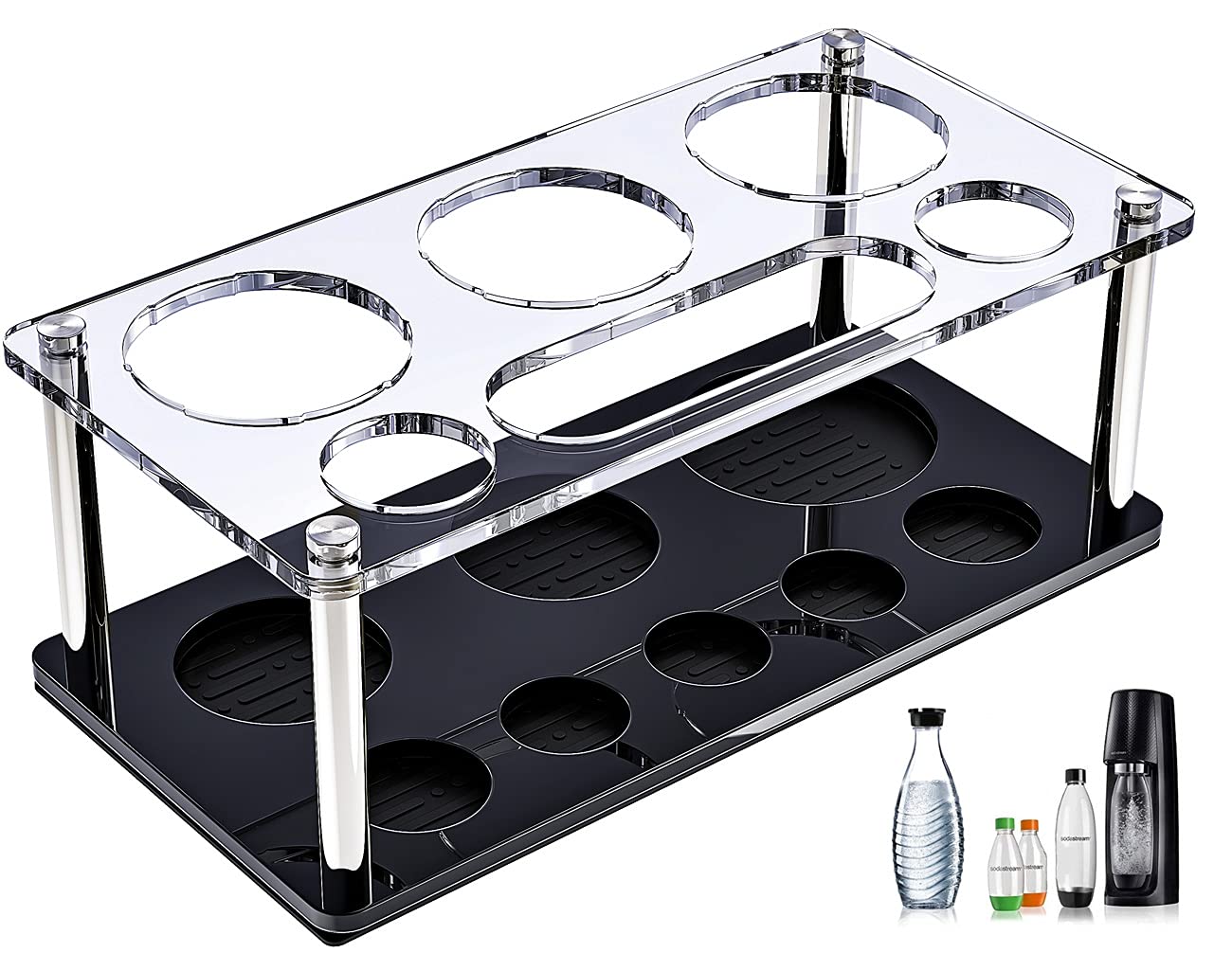 Micool Bottle Holder for Sodastream, assembled with acrylic and stainless steel screws, with drip pad, drip holder for Sodastream Crystal and other glass bottle accessories, Soda stream drip holder