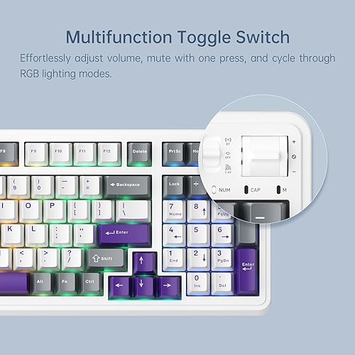 Miniatura 4 de Machenike Teclado mecánico KG98, teclado para juegos personalizado intercambiable en caliente, interruptores lineales prelubricados, luz lateral