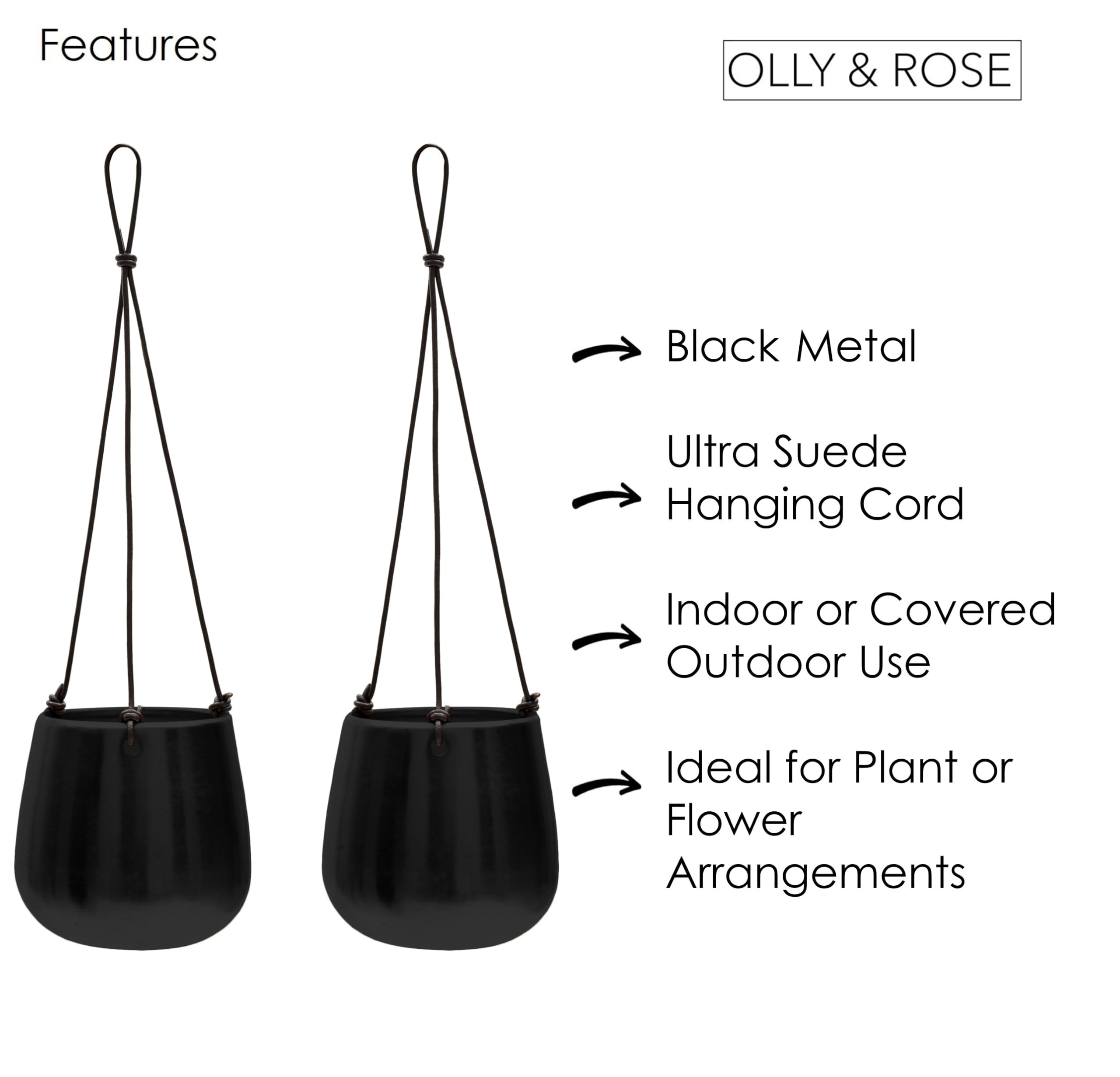 Olly & Rose Matowy czarny szczotkowany metalowy wiszący zestaw doniczek na rośliny 2-14 cm - wiszące doniczki i doniczki do wnętrz