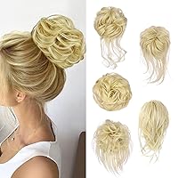 Vista 13 de 5 piezas de moños de pelo desordenados con banda elástica de goma para mujeres, extensiones de cola de caballo con gomillas, piezas de cabello