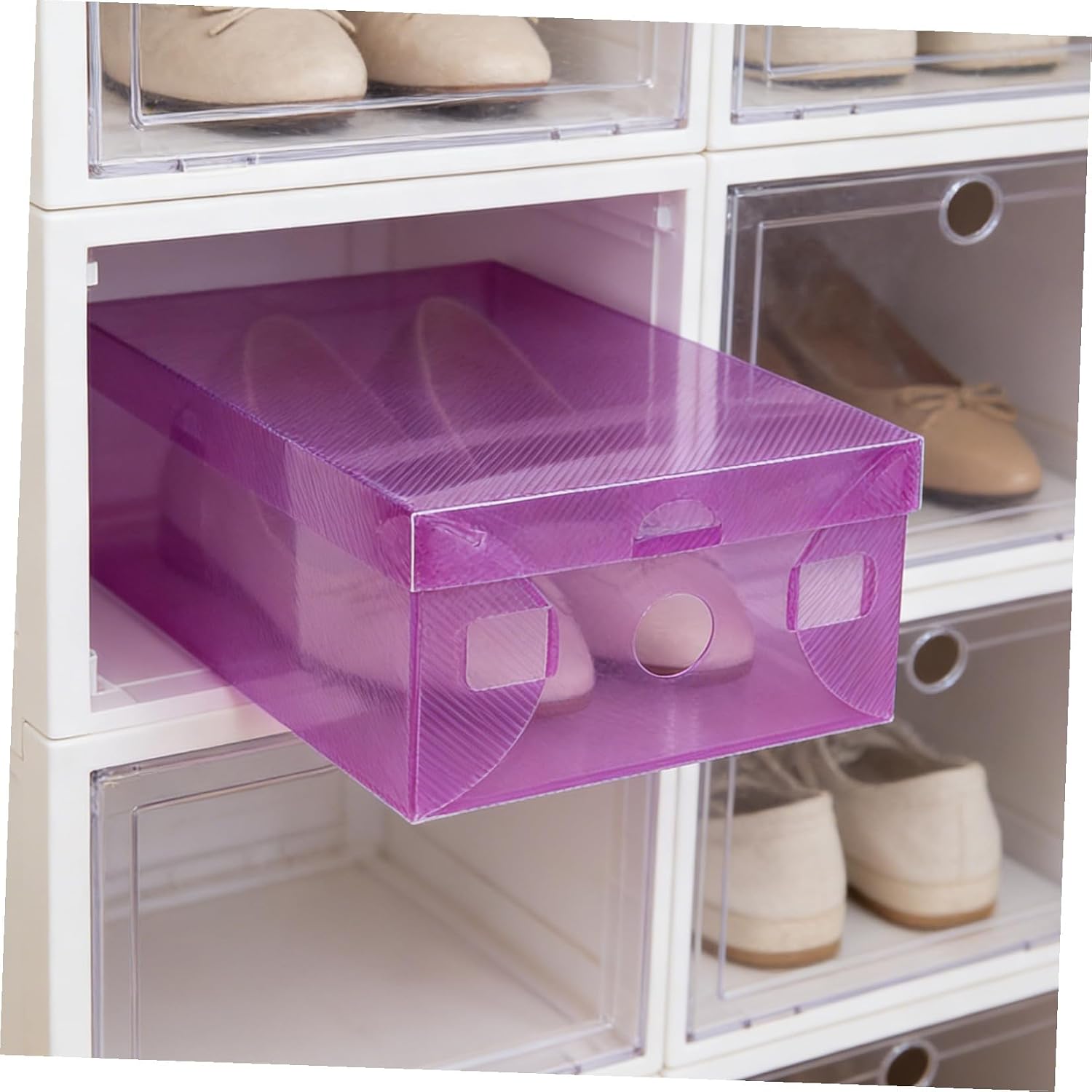 7pcs Stackable Clear Plastic Shoe Storage Boxes Foldable Organizer for Sneakers Multi-color Containers for Closet Bedroom and Shoe Store Space Saving