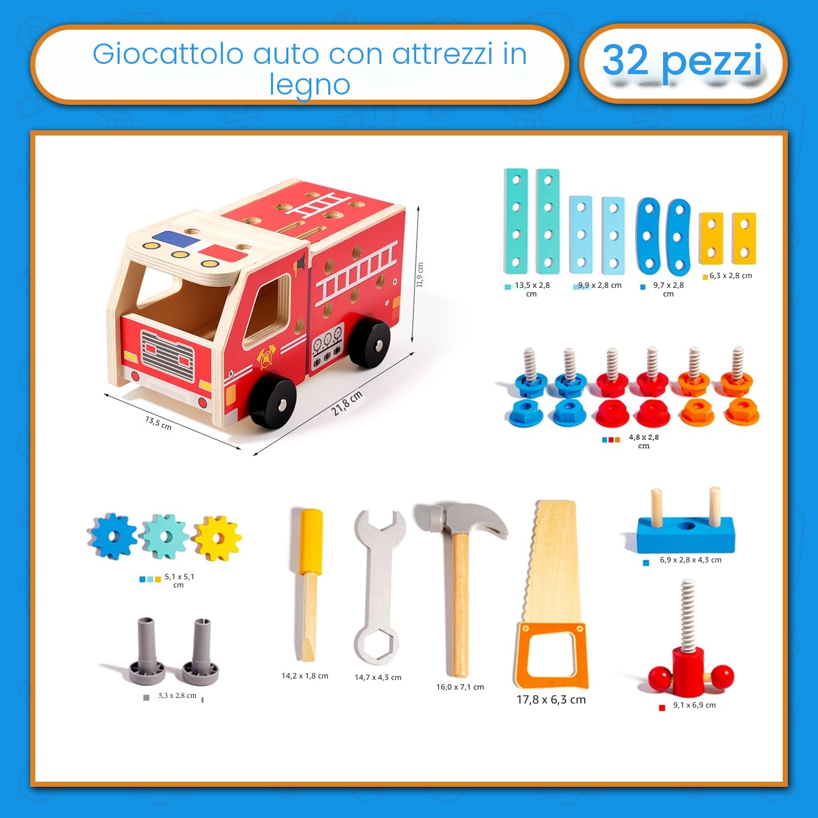 Giocattoli Montessori per Bambini di 2 3 4 Anni,Cassetta degli Attrezzi in Legno in Stile Auto,Sviluppa Le capacità motorie Fini,migliora la creatività,Regalo di Compleanno per Bambini