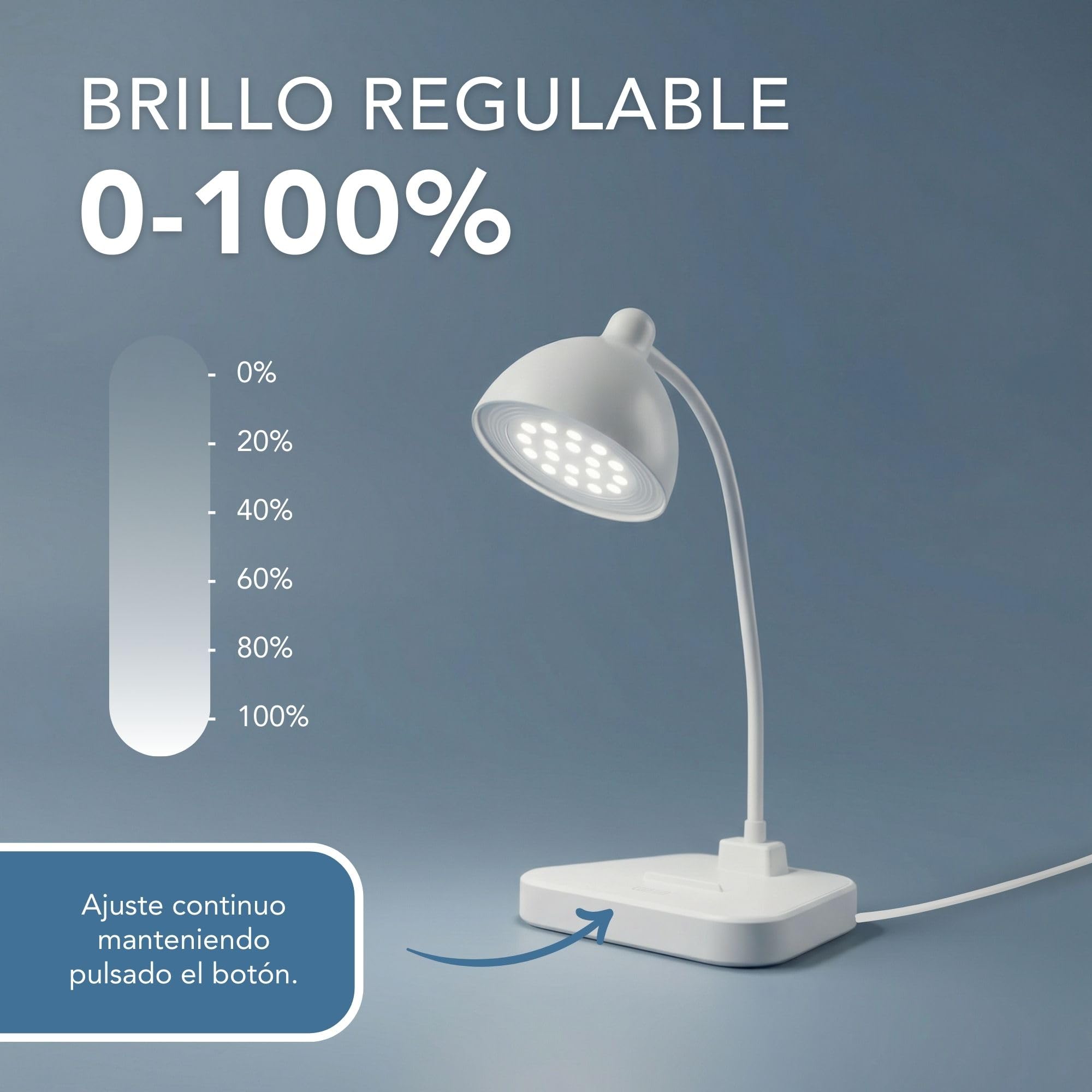Flexo LED de Escritorio Antifatiga Ocular, Nivel de Brillo Regulable, Cuello de Cisne Flexible, Proteccion de los Ojos.