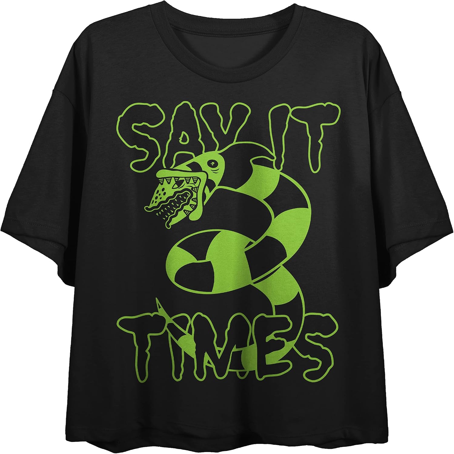 Beetlejuice Movie Say It 3 Times Snake Graphic Juniors Black Crop Top-