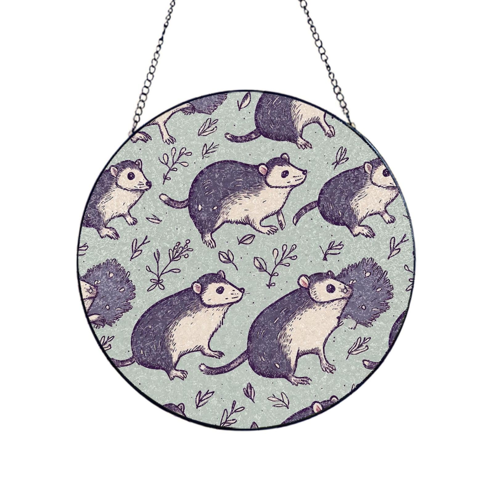 Stained Glass Window Hanging Opossum Sun Catchers Indoor Outdoor Decor Window Suncatcher Door Garden Sunroom Sun Catcher Home Decor Birthday Christmas for Mom Men