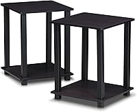Furinno Simplistic Set of 2 End Tables, 2-Tier Nightstands Dark Walnut - Modern Side Tables, Toolless Assembly for Bedroom Living Room